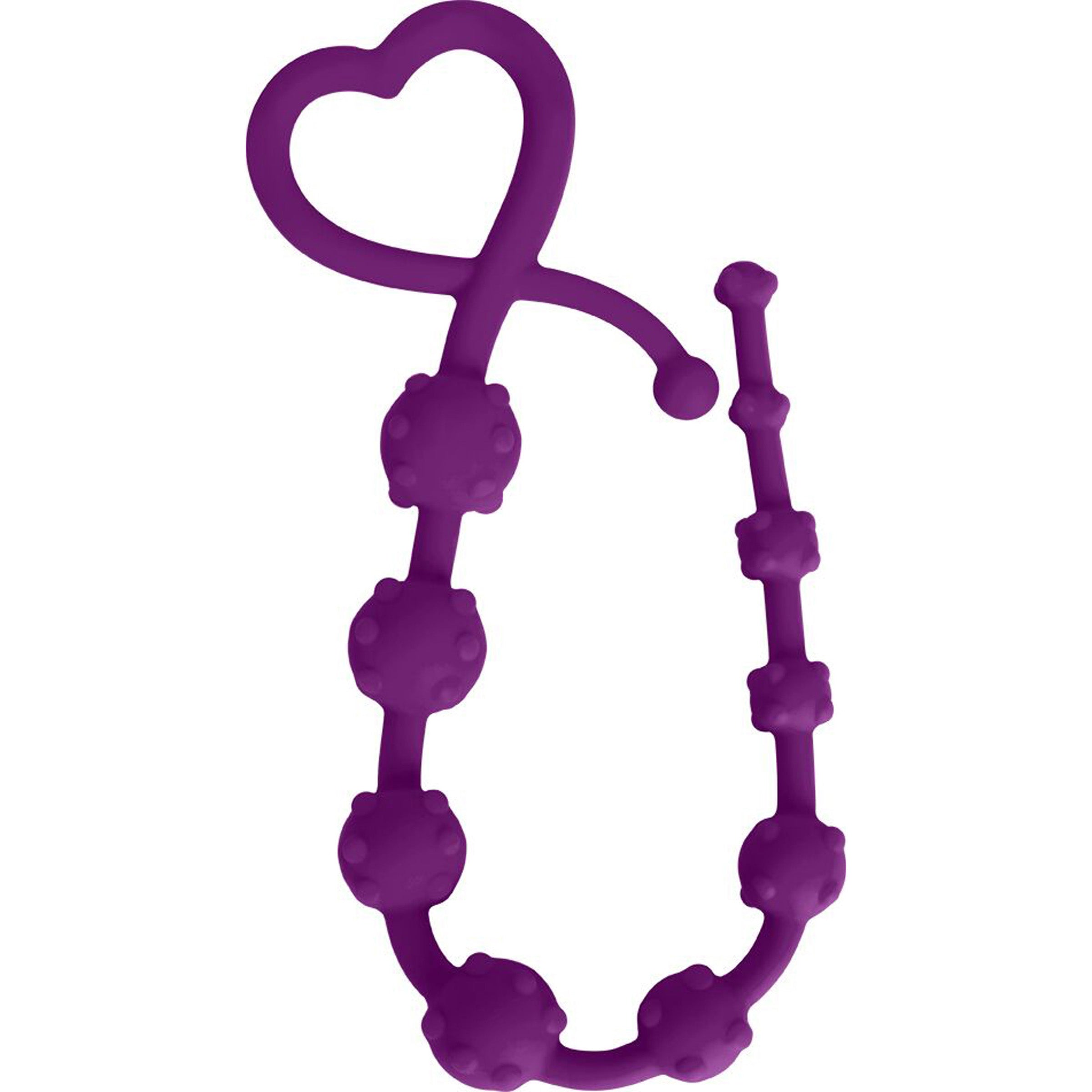Hearts n Studs Silicone Anal Beads in purple with a heart-shaped double ring for easy grip and graduated beads for enhanced pleasure.