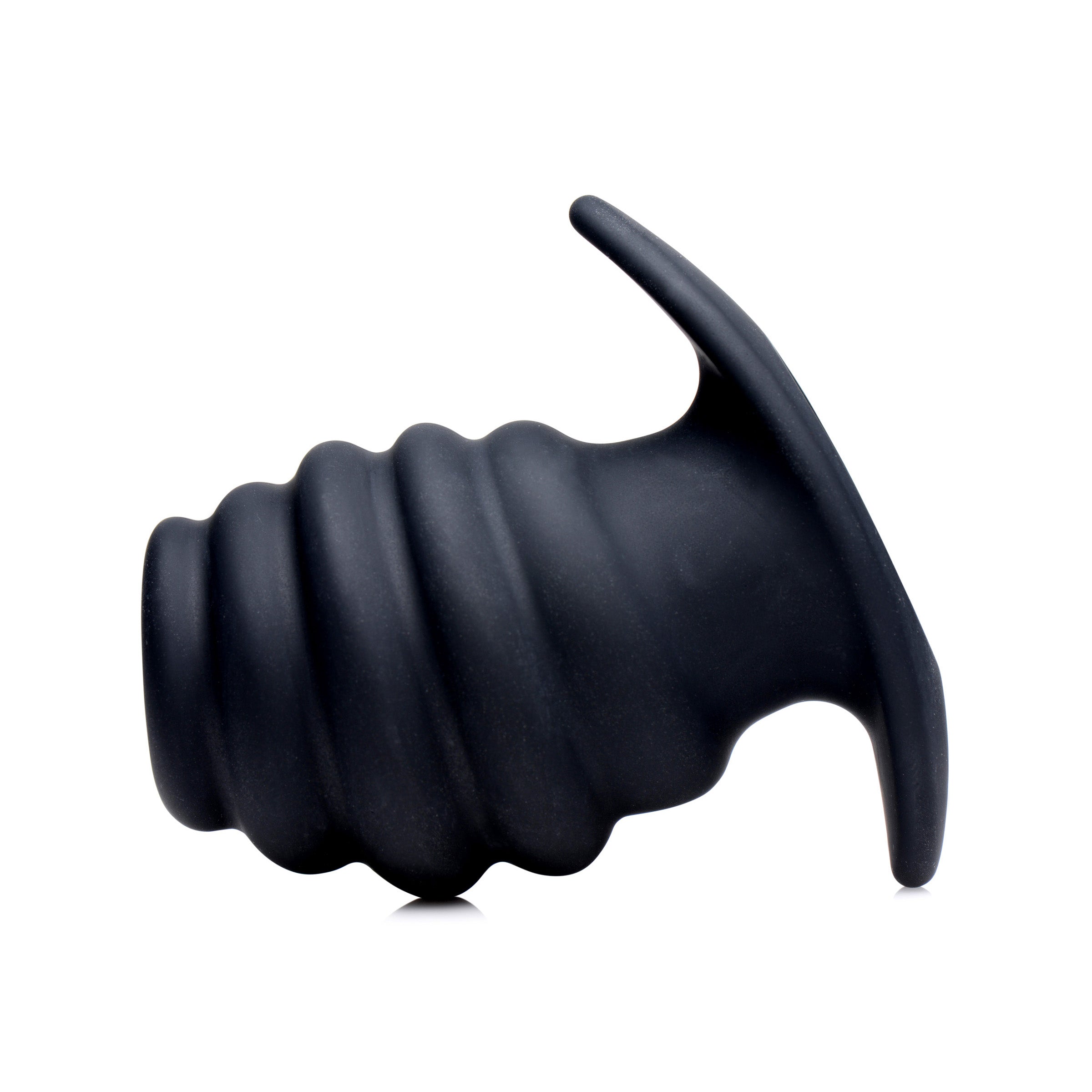 Hive Ass Tunnel Silicone Ribbed Hollow Anal Plug in black, showcasing its ribbed texture and hollow core design.