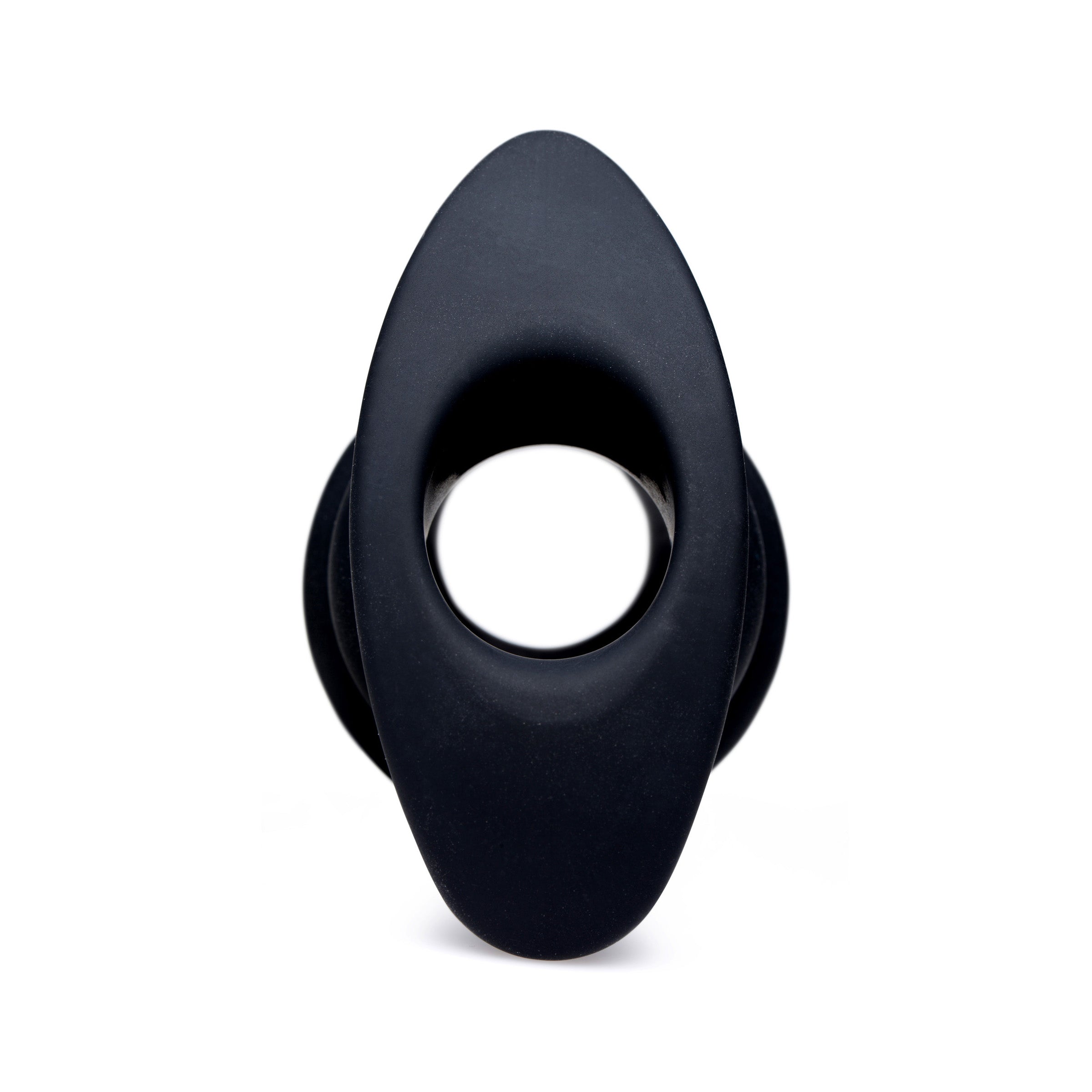 Hive Ass Tunnel Silicone Ribbed Hollow Anal Plug in black, showcasing its ribbed texture and hollow core design.