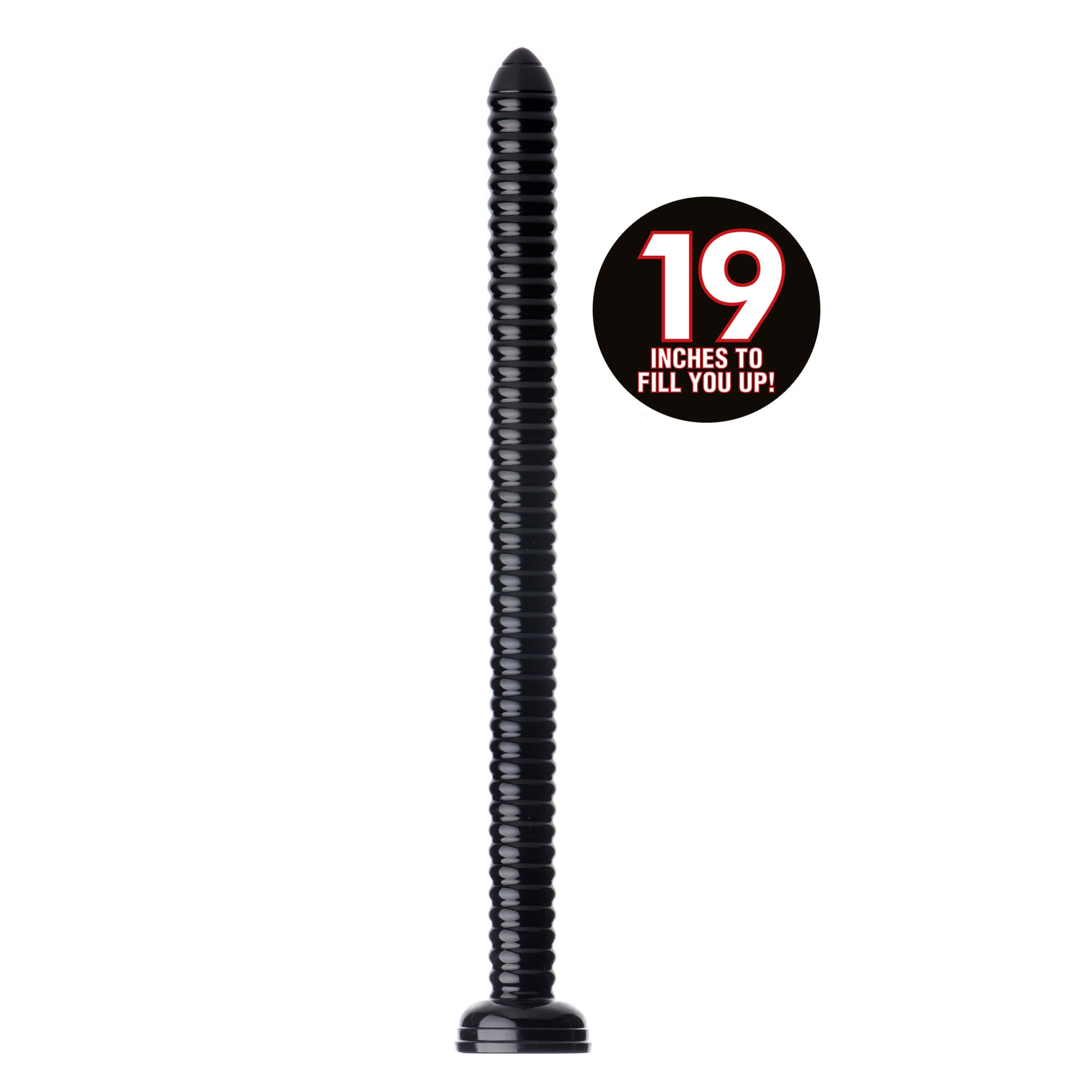Hosed 19 Inch Ribbed Anal Snake, a long black dildo with ribbed texture and suction base for enhanced pleasure.