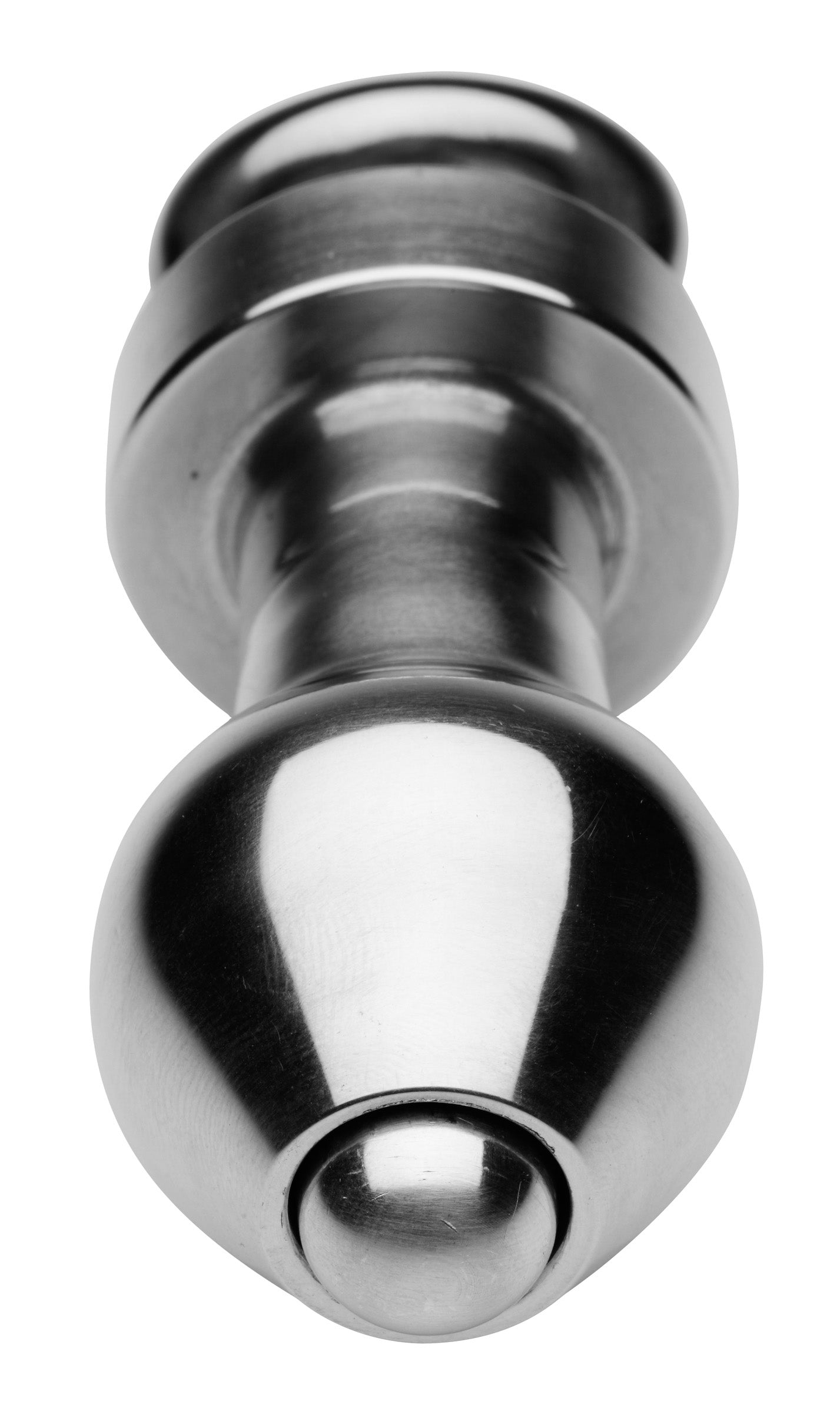 Inner Reaches Hollow Stainless Steel Anal Plug with removable inner portion, showcasing its sleek silver design and smooth surface.