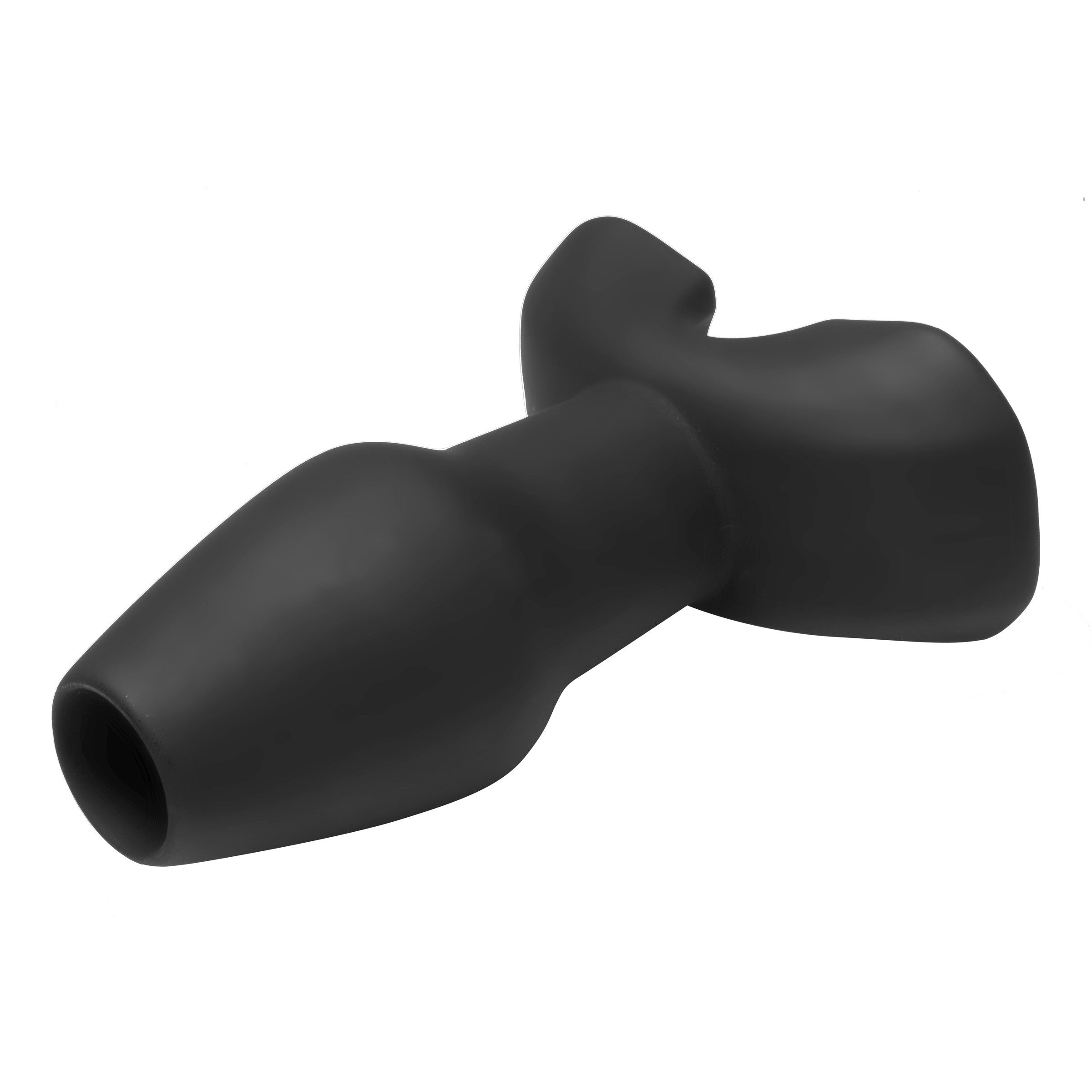 Invasion Hollow Silicone Anal Plug in black, showcasing its tapered tip and flared base for secure use.