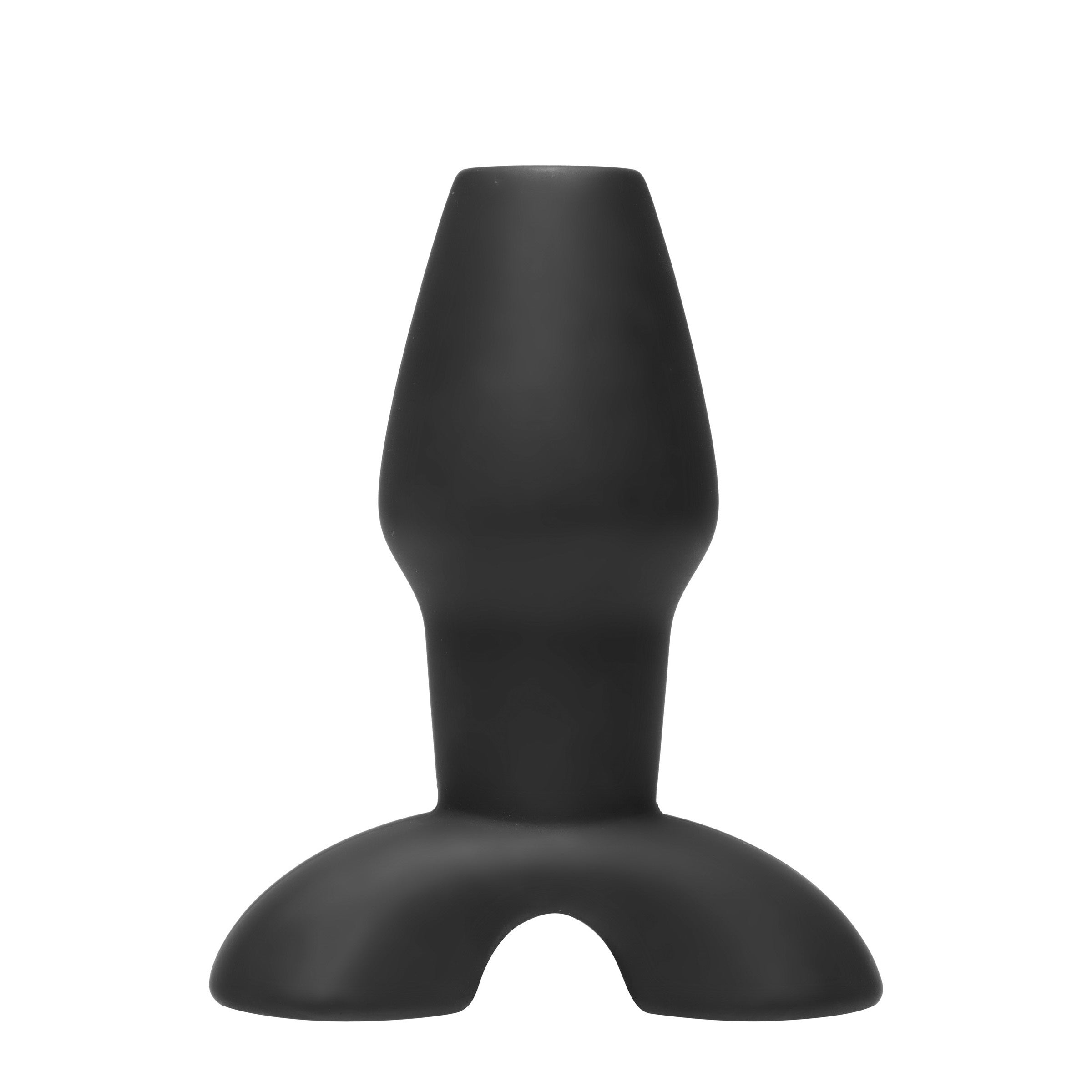 Invasion Hollow Silicone Anal Plug in black, showcasing its tapered tip and flared base for secure use.