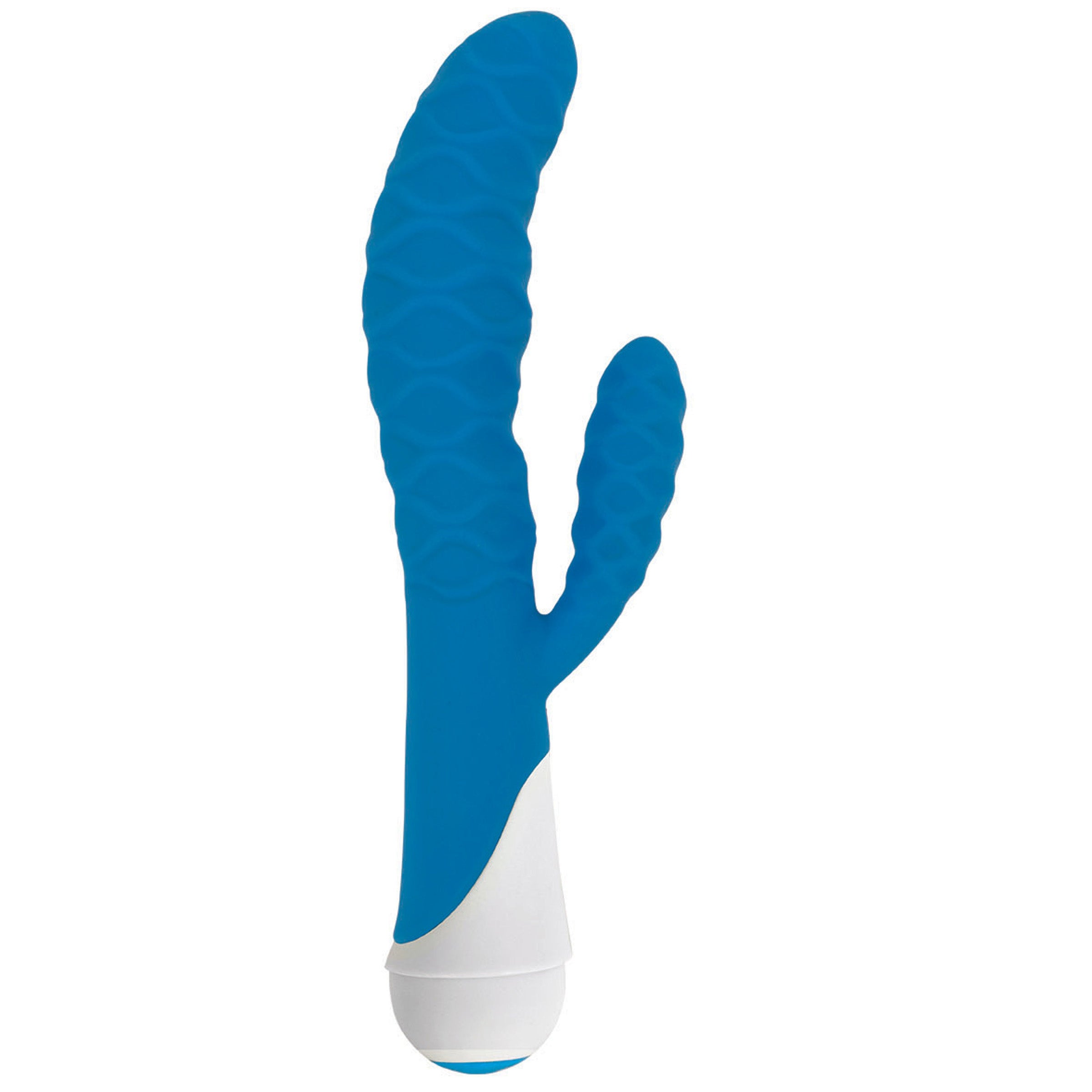 Ivy 20x Wavy Silicone Rabbit Vibe in Blue, showcasing its unique wavy texture and sleek design.