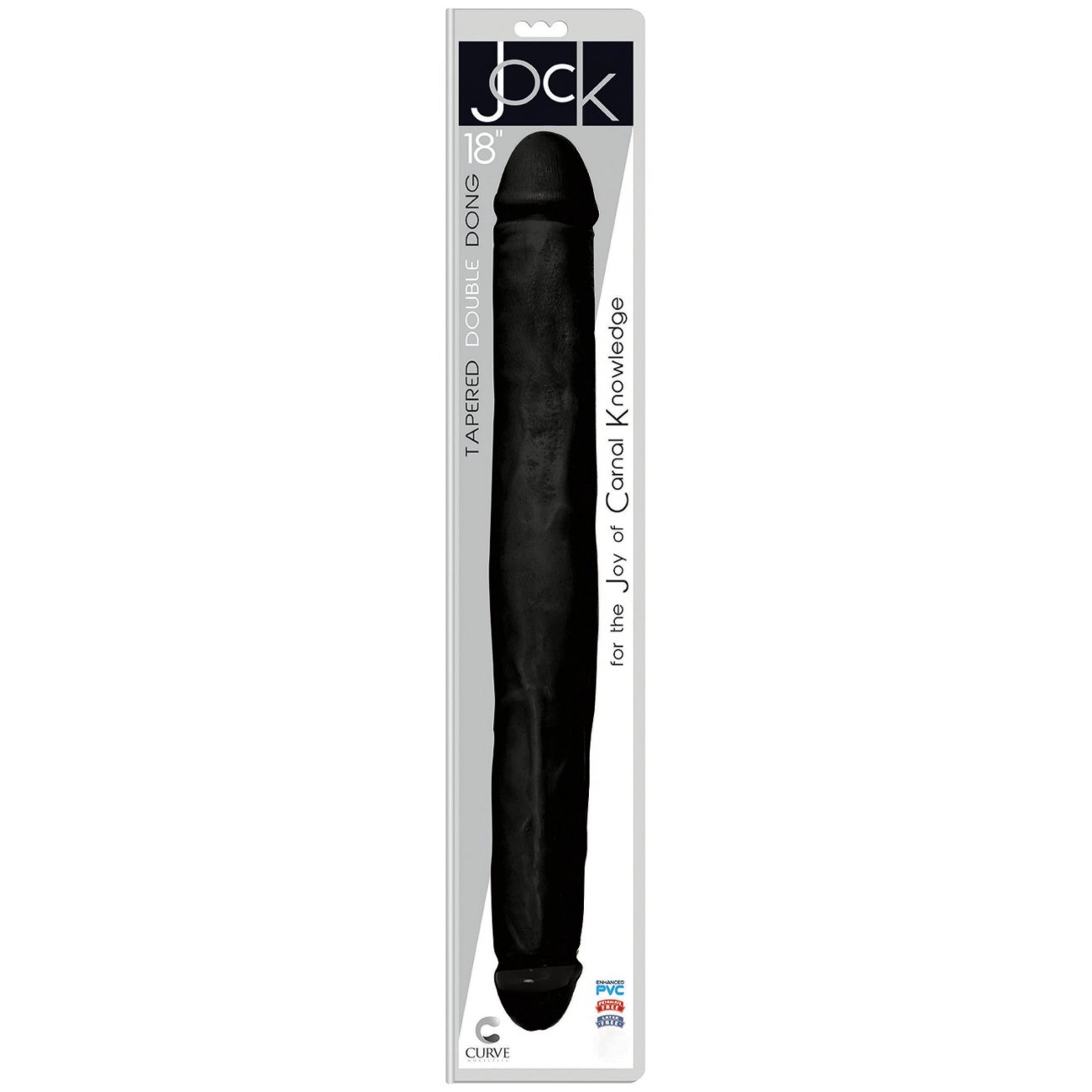 JOCK 18 Inch Tapered Double Dong in black, showcasing its dual heads and impressive length for enhanced pleasure.