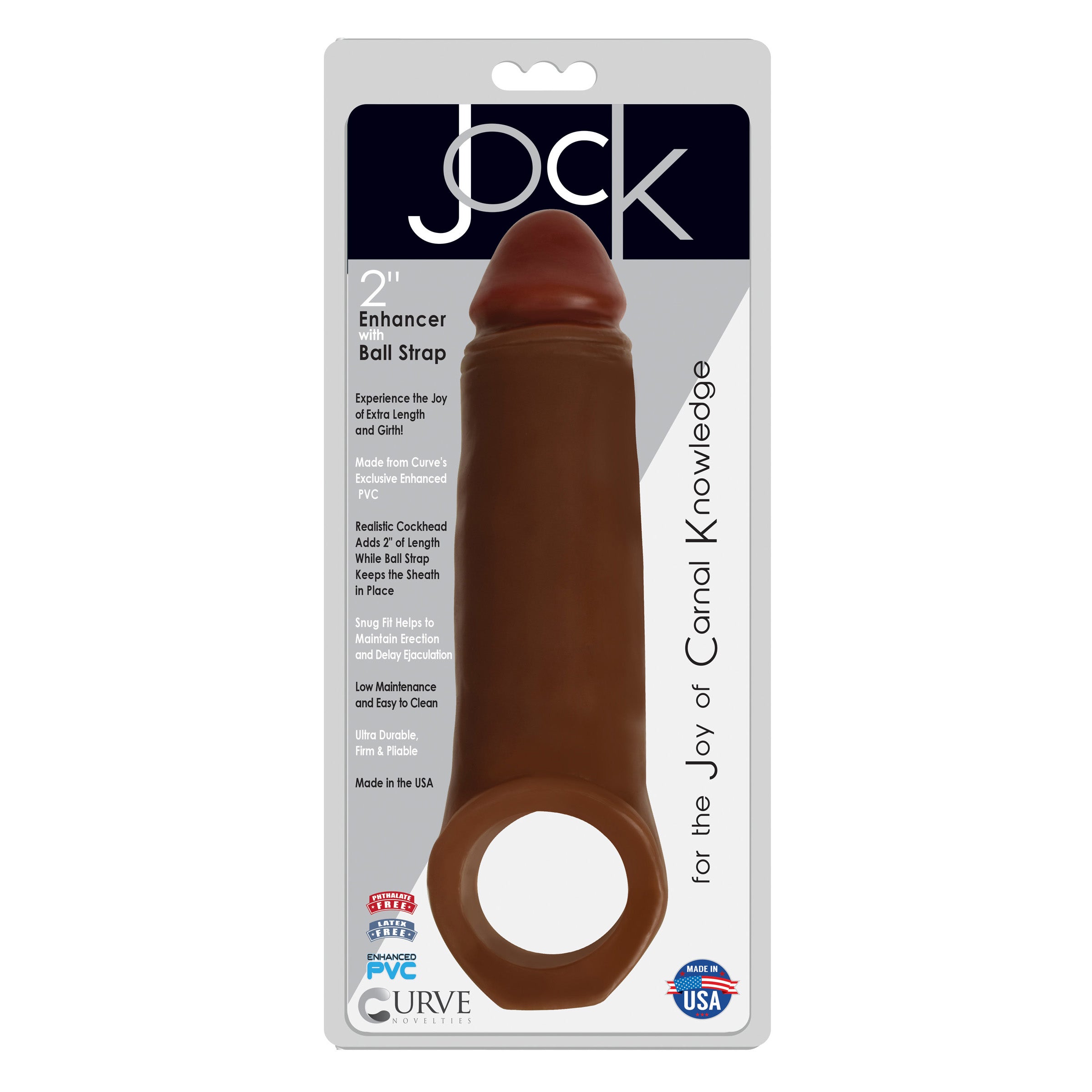 Jock 2 Inch Penis Enhancer with Ball Strap in dark color, showcasing its realistic design and secure fit.