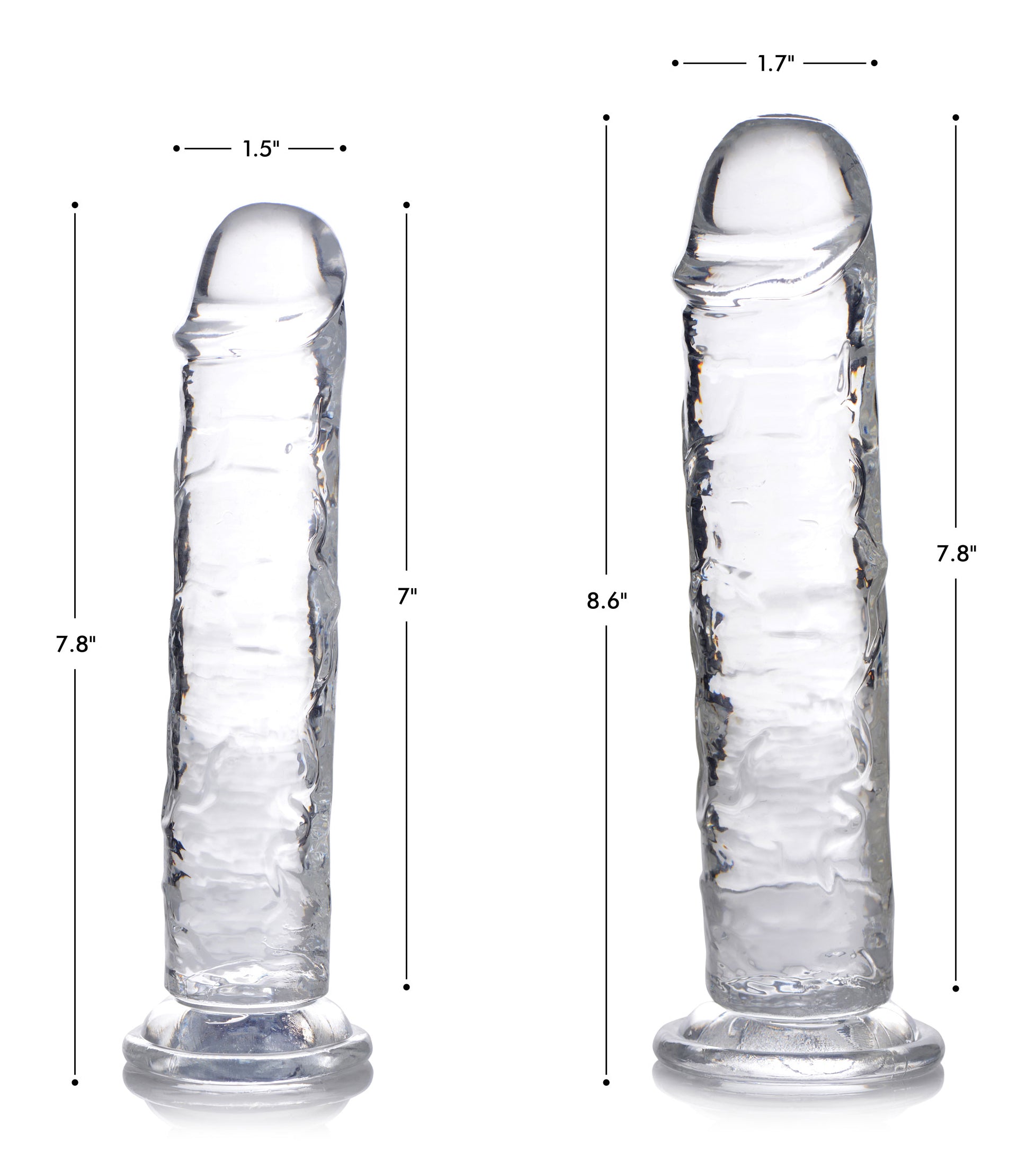 Jock C-Thru Dildo - 8 Inch, a crystal clear, ultra-realistic dildo with a powerful suction cup base for hands-free pleasure.