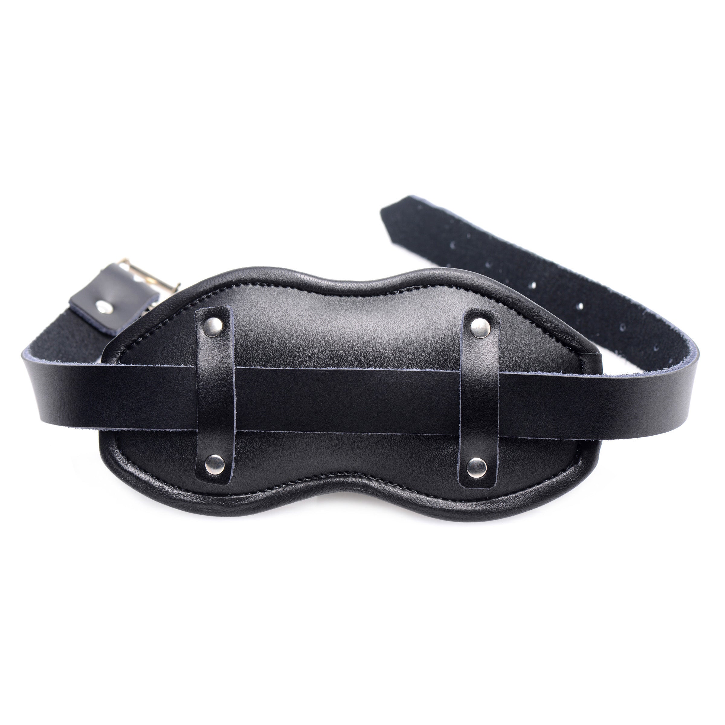 Leather Padded Silicone Penis Mouth Gag with adjustable strap and padded interior for comfort during BDSM play.
