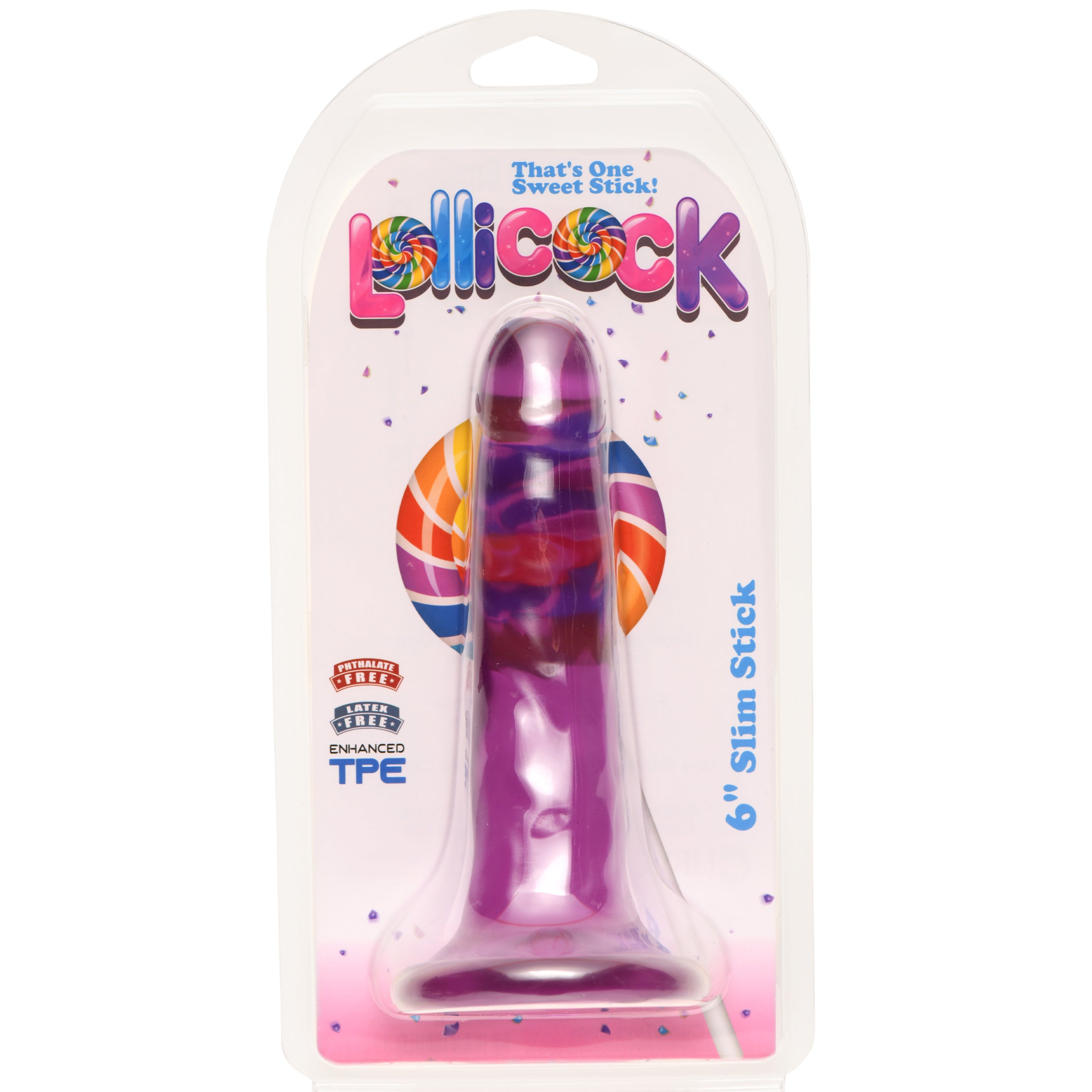 Lollicock 6 Inch Slim Stick Grape Ice dildo, translucent purple design with a solid suction cup base for hands-free use.