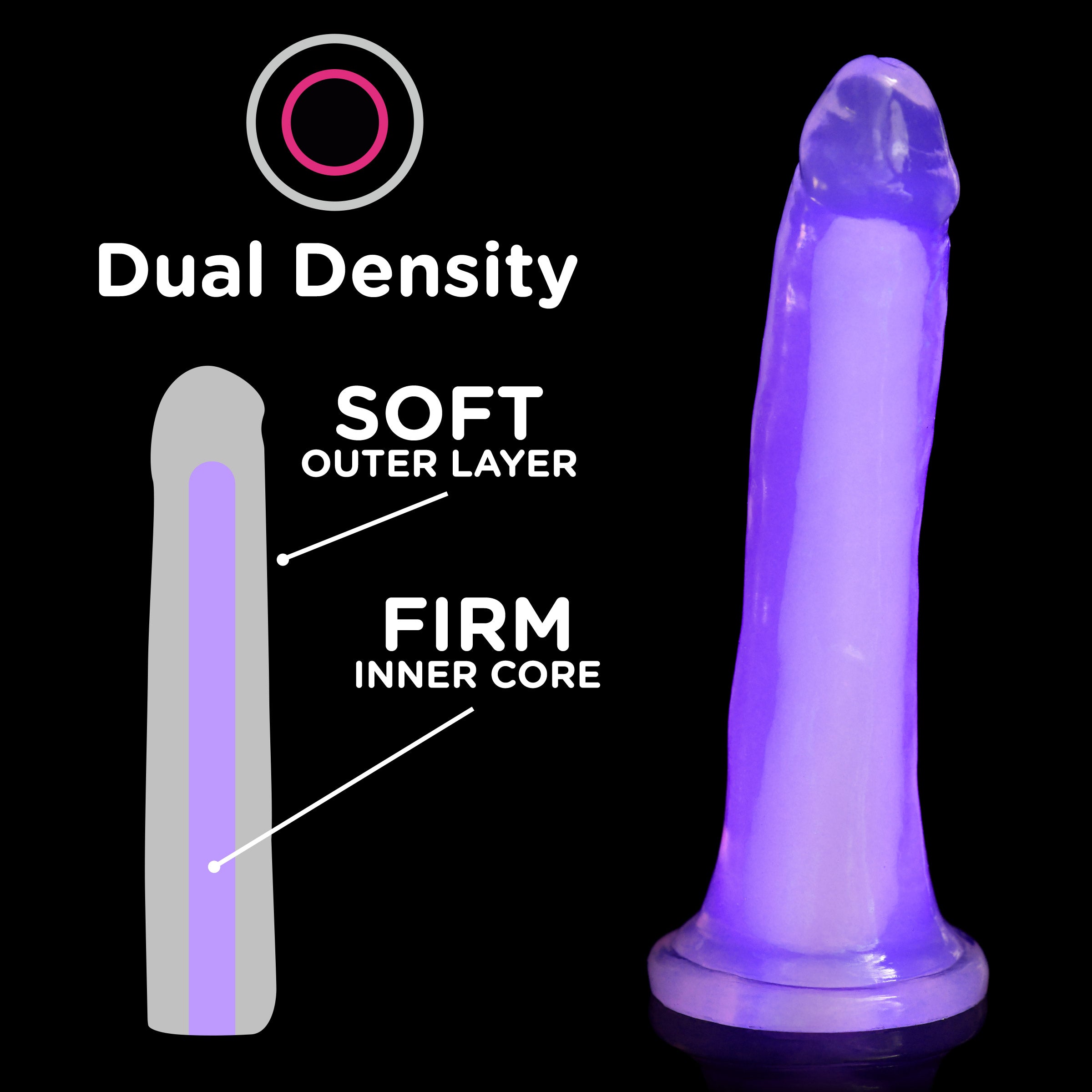 Lollicock 7" Glow-in-the-Dark Silicone Dildo in Purple, showcasing its realistic shape and flanged base.