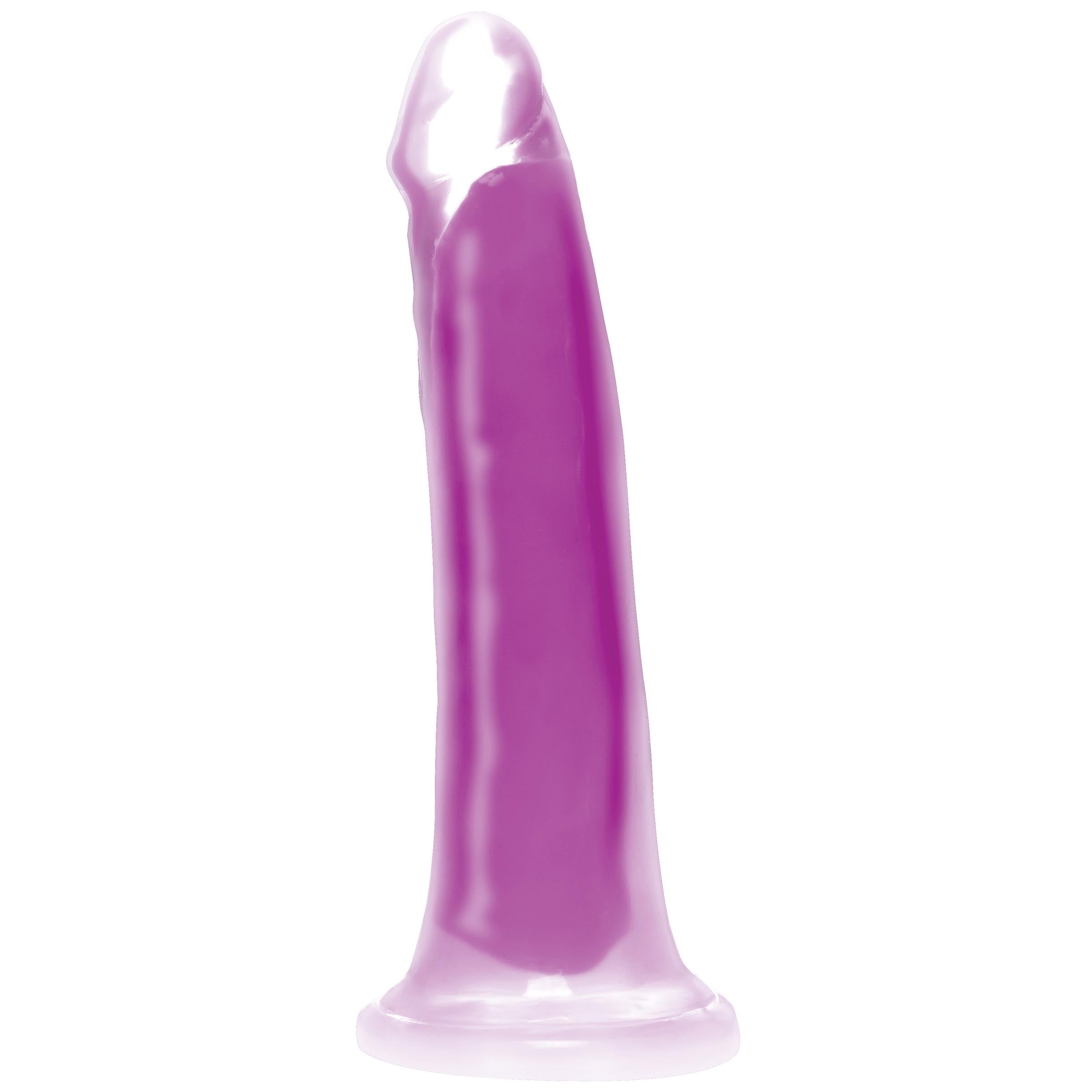 Lollicock 7" Glow-in-the-Dark Silicone Dildo in Purple, showcasing its realistic shape and flanged base.