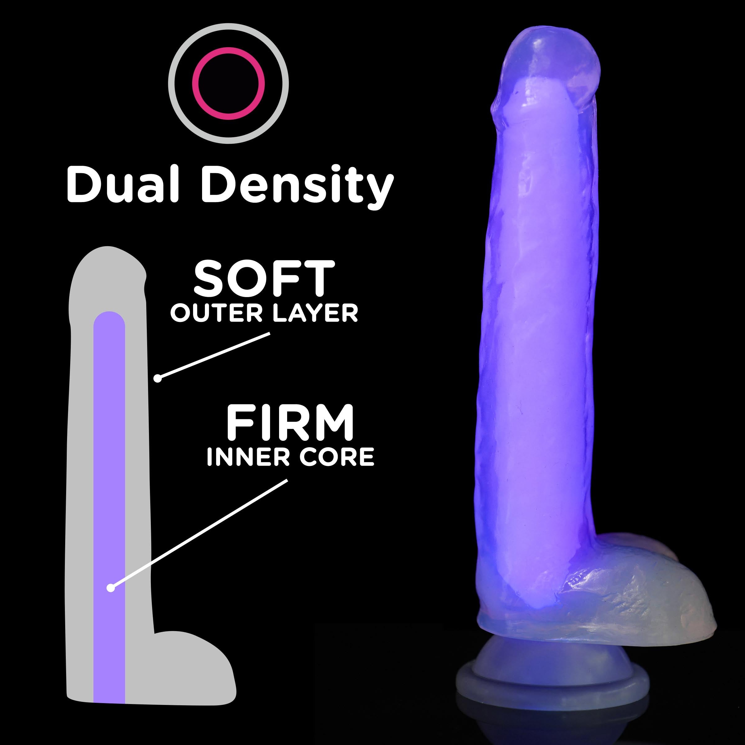 Lollicock 7" Glow-in-the-Dark Silicone Dildo in purple, featuring realistic shape, balls, and a strong suction cup base.