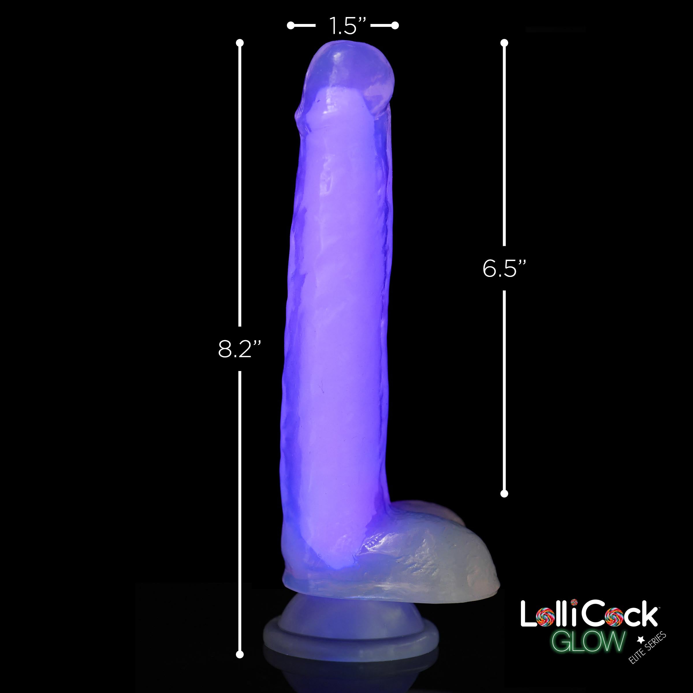 Lollicock 7" Glow-in-the-Dark Silicone Dildo in purple, featuring realistic shape, balls, and a strong suction cup base.