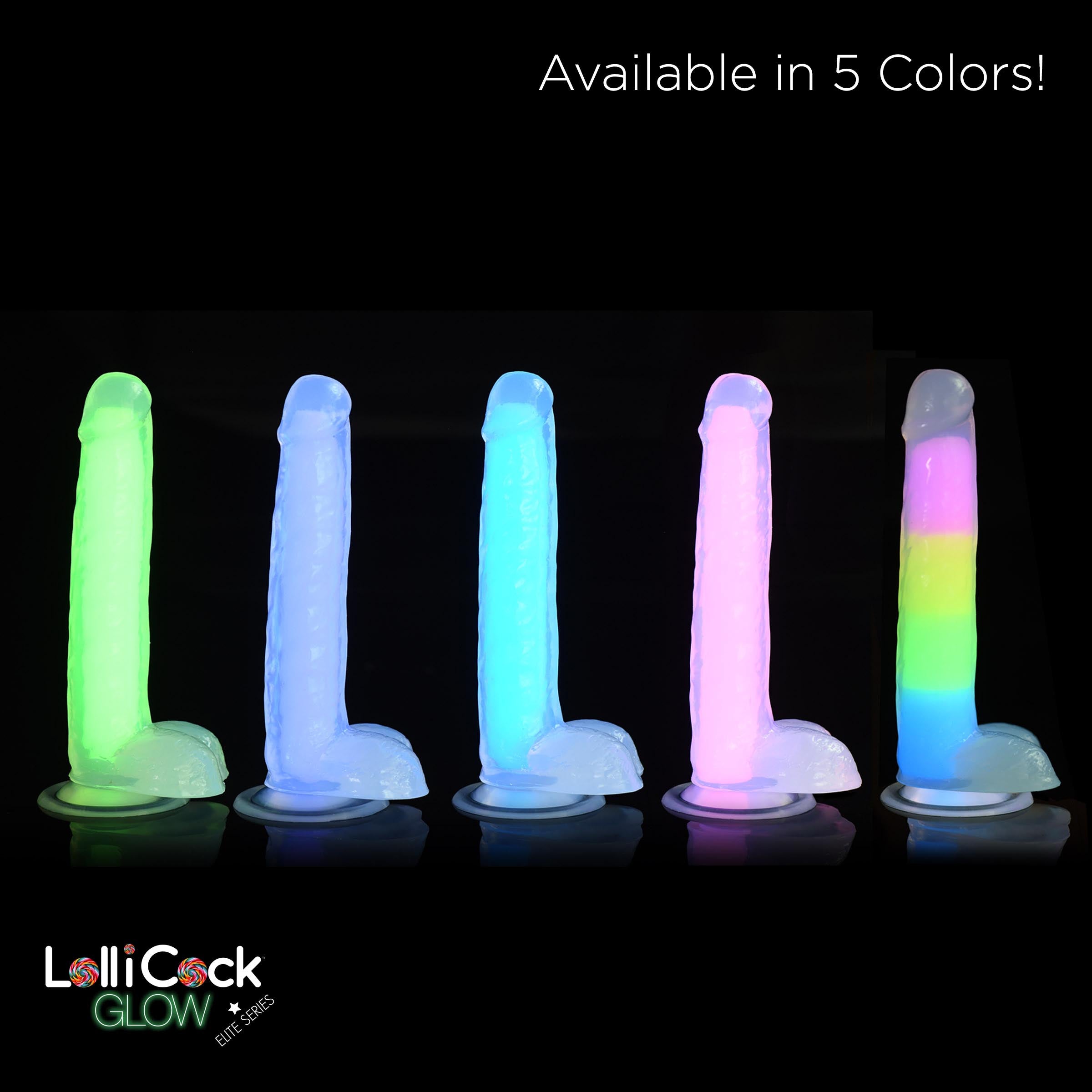 Lollicock 7" Glow-in-the-Dark Silicone Dildo in purple, featuring realistic shape, balls, and a strong suction cup base.