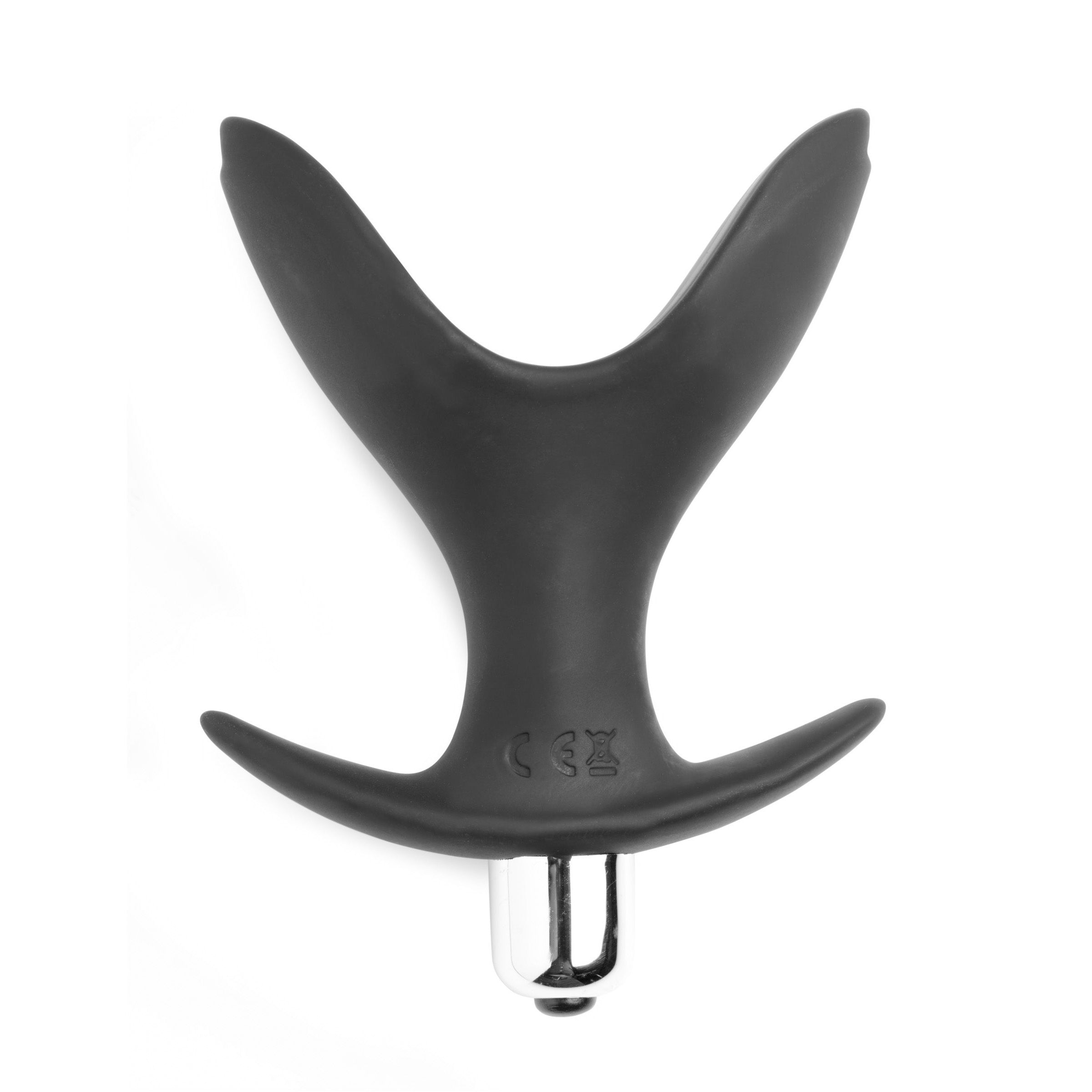 Mini Ass Anchor 2.0 vibrating silicone anal plug in black, showcasing its flared shape and smooth texture.