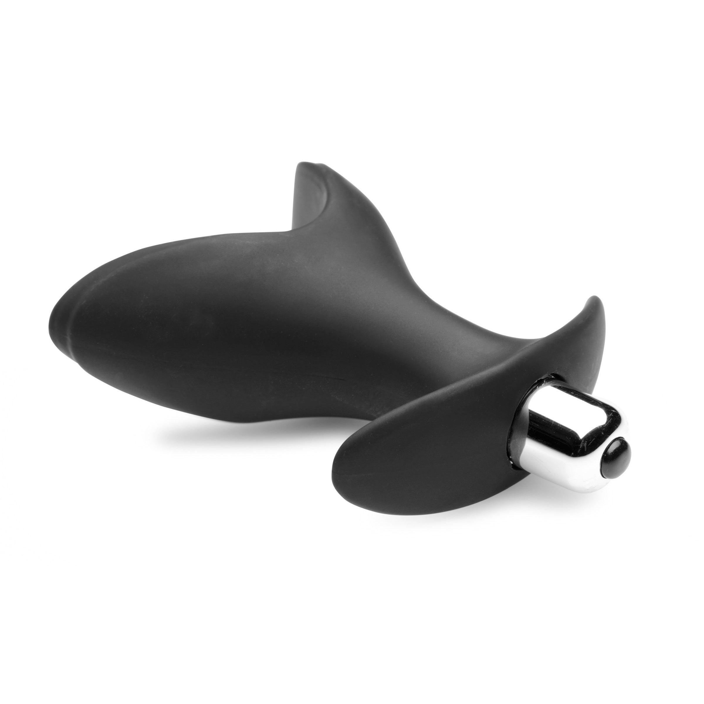 Mini Ass Anchor 2.0 vibrating silicone anal plug in black, showcasing its flared shape and smooth texture.