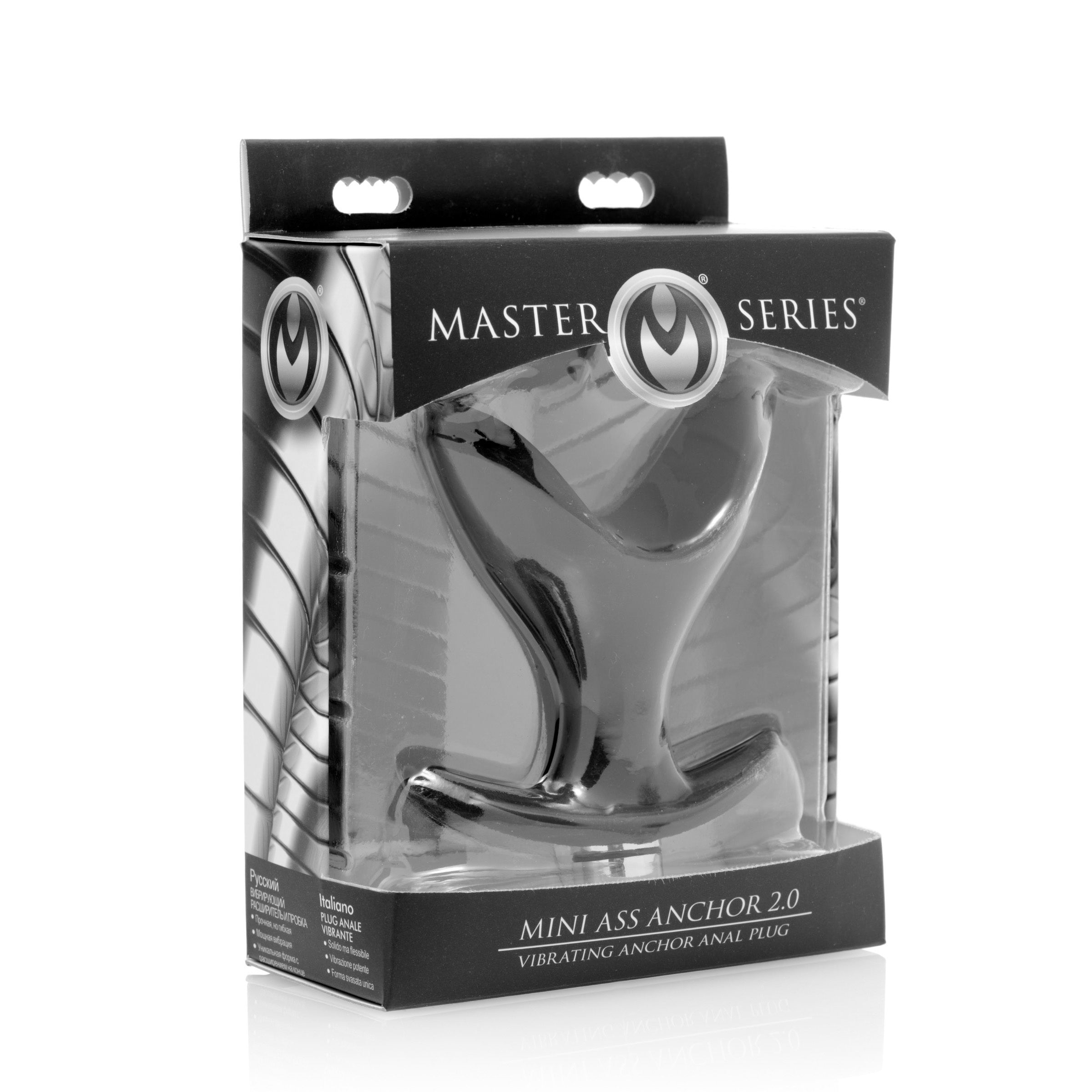 Mini Ass Anchor 2.0 vibrating silicone anal plug in black, showcasing its flared shape and smooth texture.