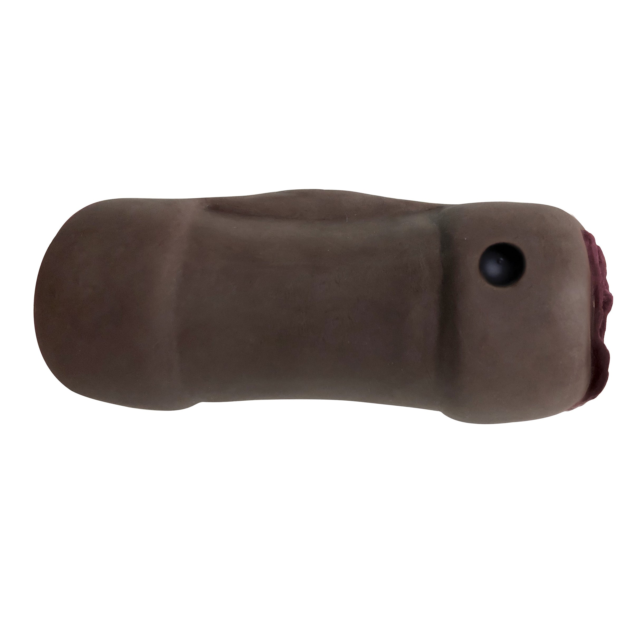 Mistress Natalia and Cece Vibrating Double Stroker in dark color, showcasing dual openings and bullet vibrator for enhanced pleasure.