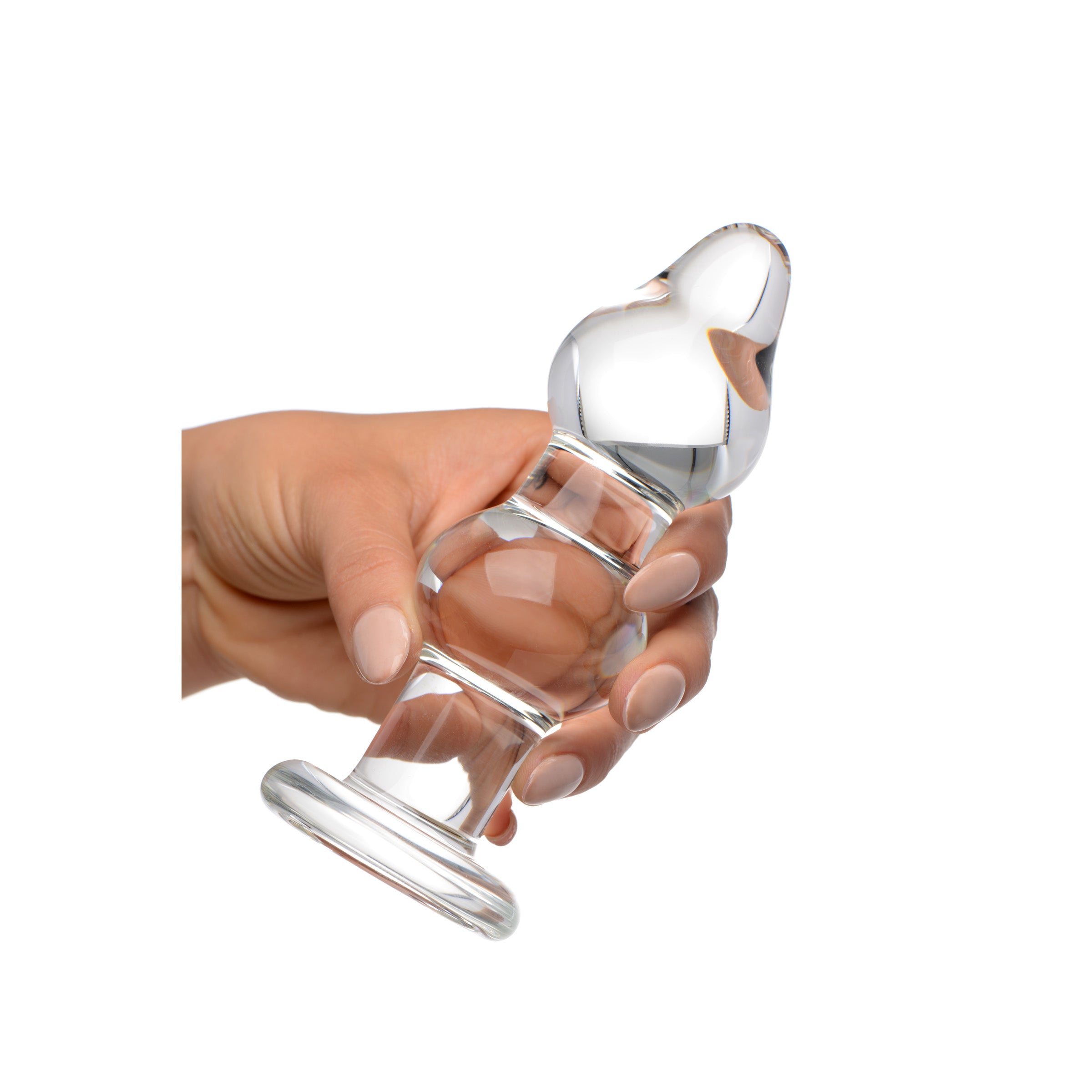 Param Glass Anal Plug featuring a tapered tip and two swells, made of clear borosilicate glass.