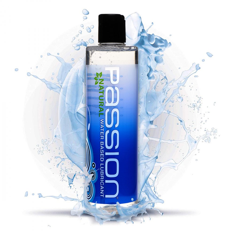 Passion Lubricants Water-Based 10oz bottle with clear lubricant, designed for enhanced pleasure and easy use.