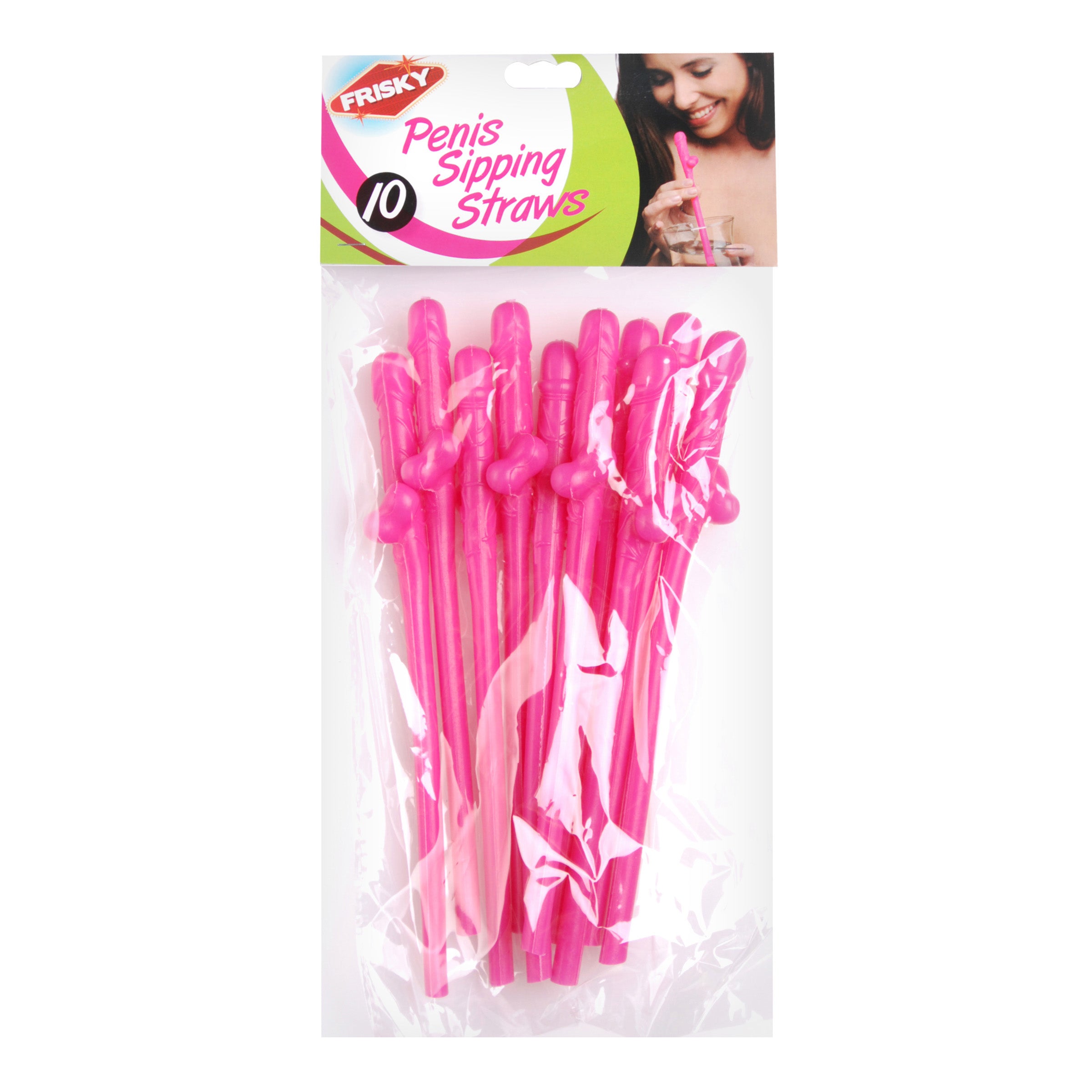 A pack of 10 pink penis-shaped sipping straws, perfect for bachelorette parties and fun gatherings.