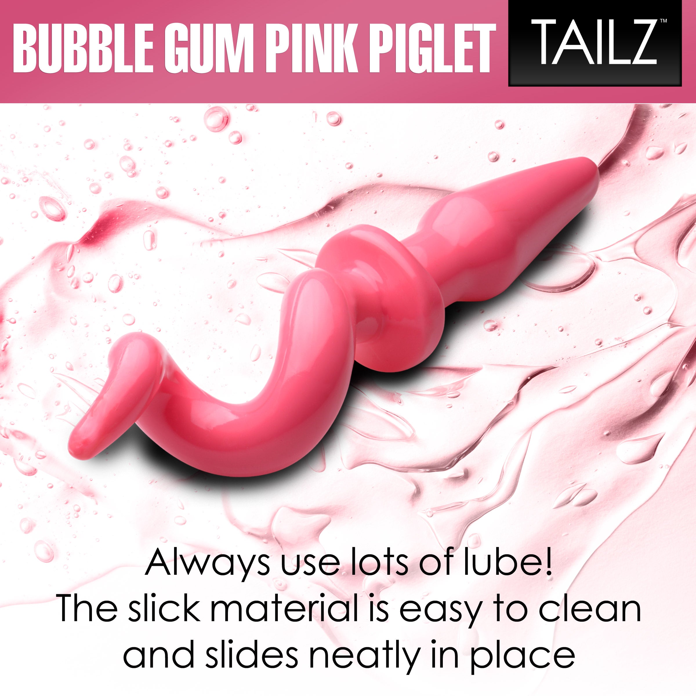 A vibrant bubblegum pink Piggy Tail Anal Plug with a curly tail, designed for playful and adventurous anal pleasure.
