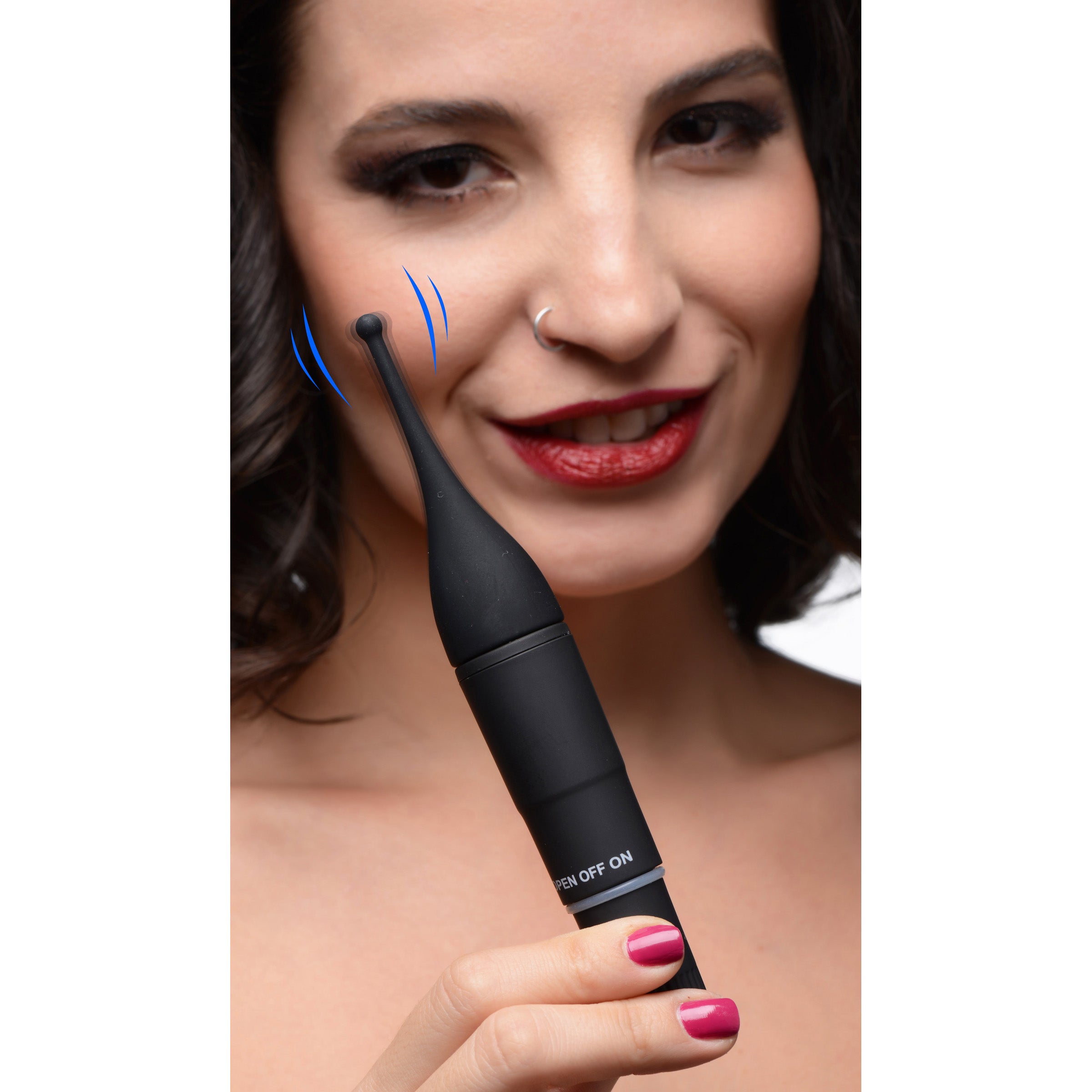 Pinpoint Silicone Vibrating Stimulator showcasing its flexible design and thin balled tip for targeted stimulation.