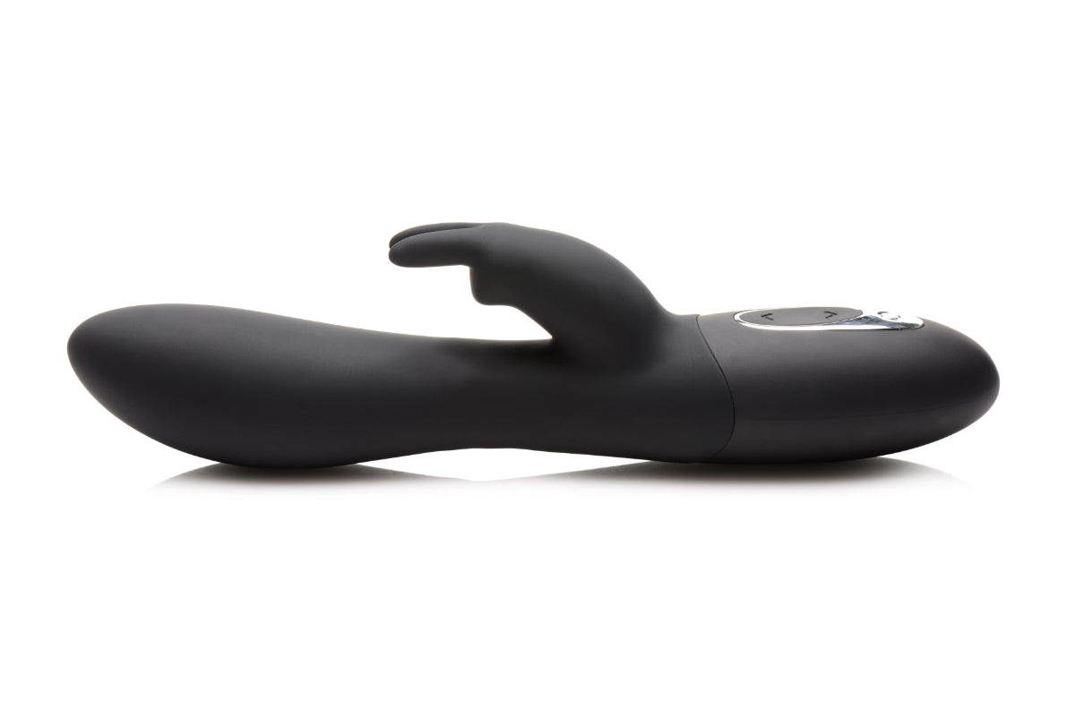 Power Bunnies Dizzy 72X Rotating Beads Twirling Vibe showcasing its sleek silicone design and rotating beads for enhanced stimulation.