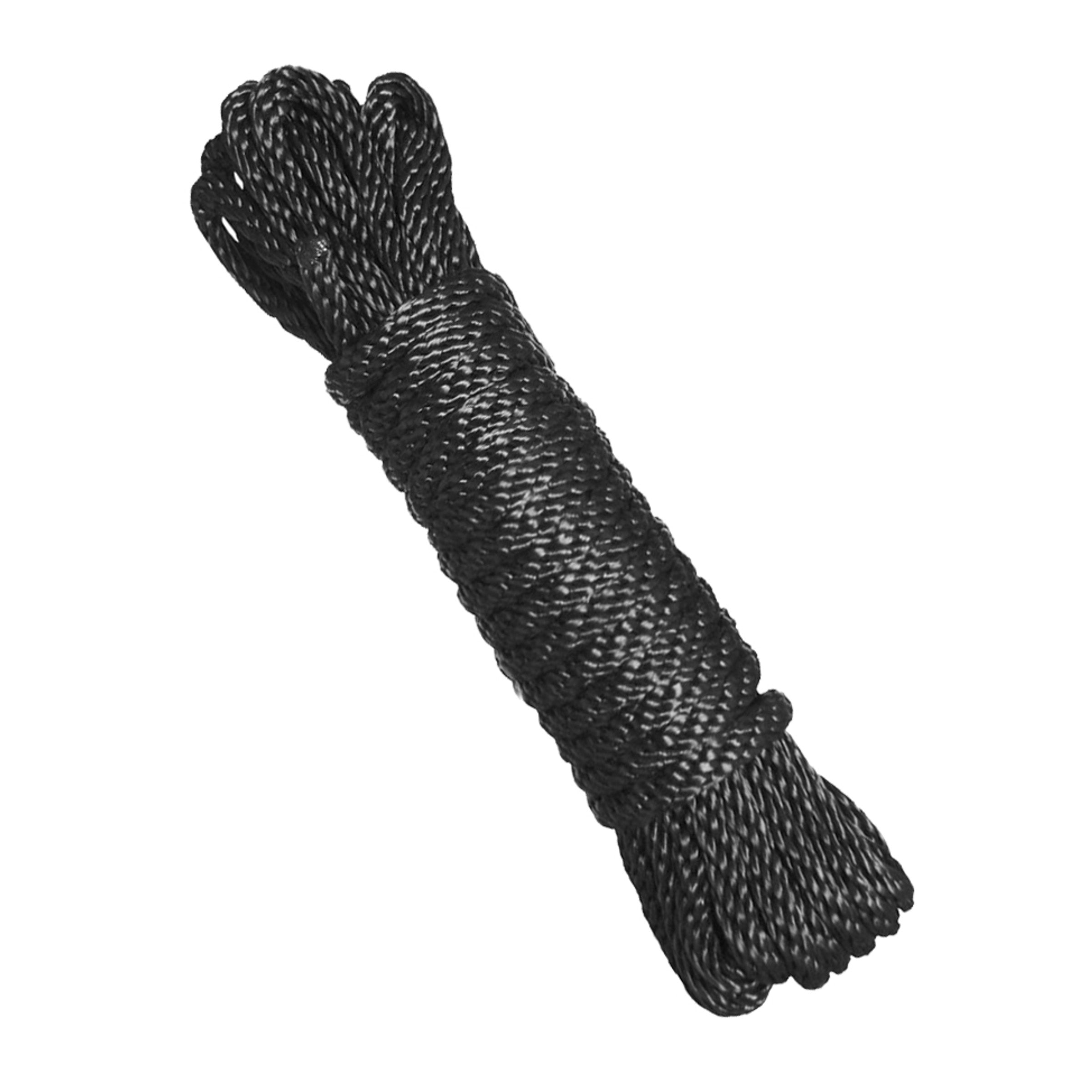 Premium Black Nylon Bondage Rope, 120 inches long, smooth texture for comfortable bondage play.