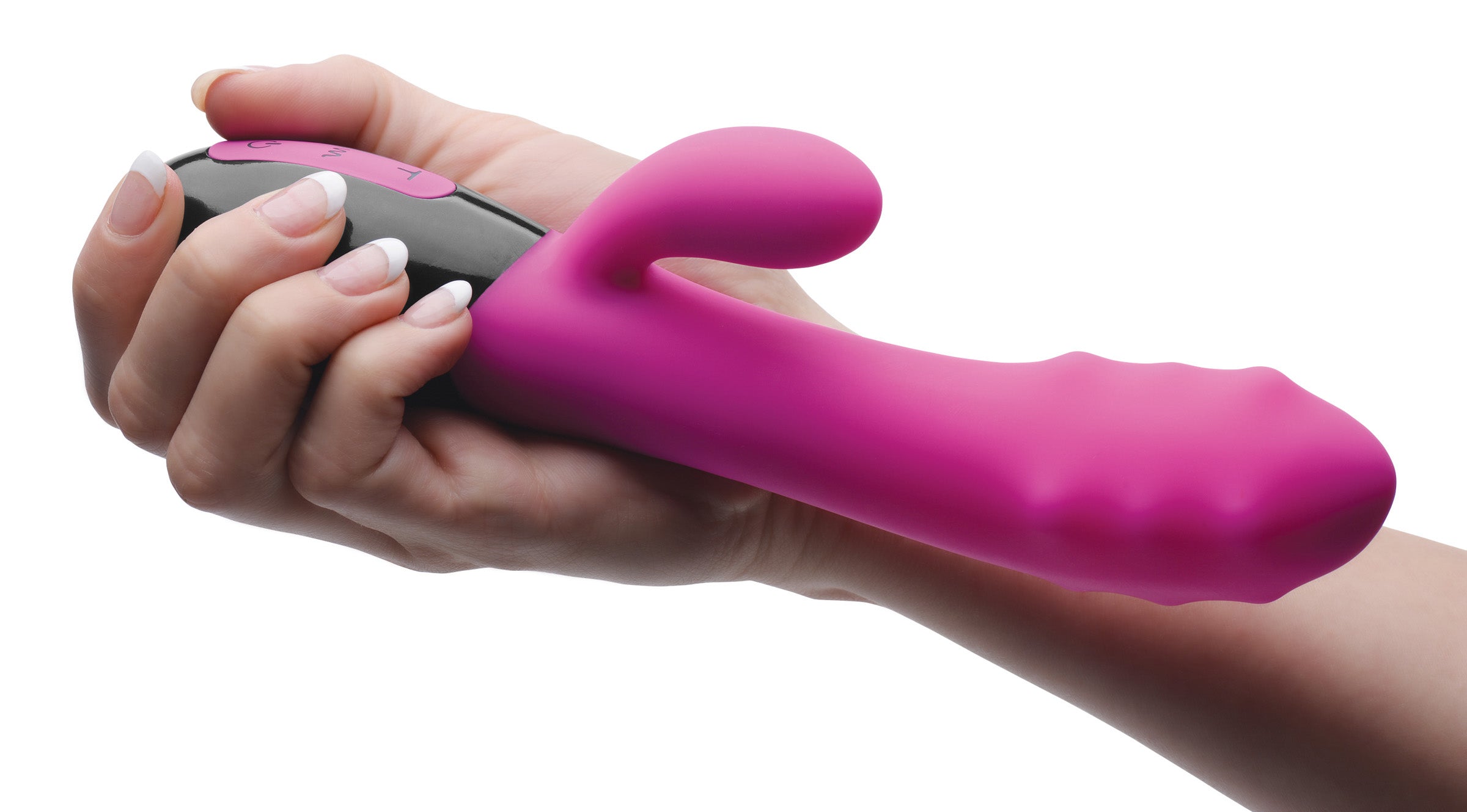 Pulsette 7x Pulsating Silicone Vibe in pink, showcasing its sleek design and features for enhanced pleasure.