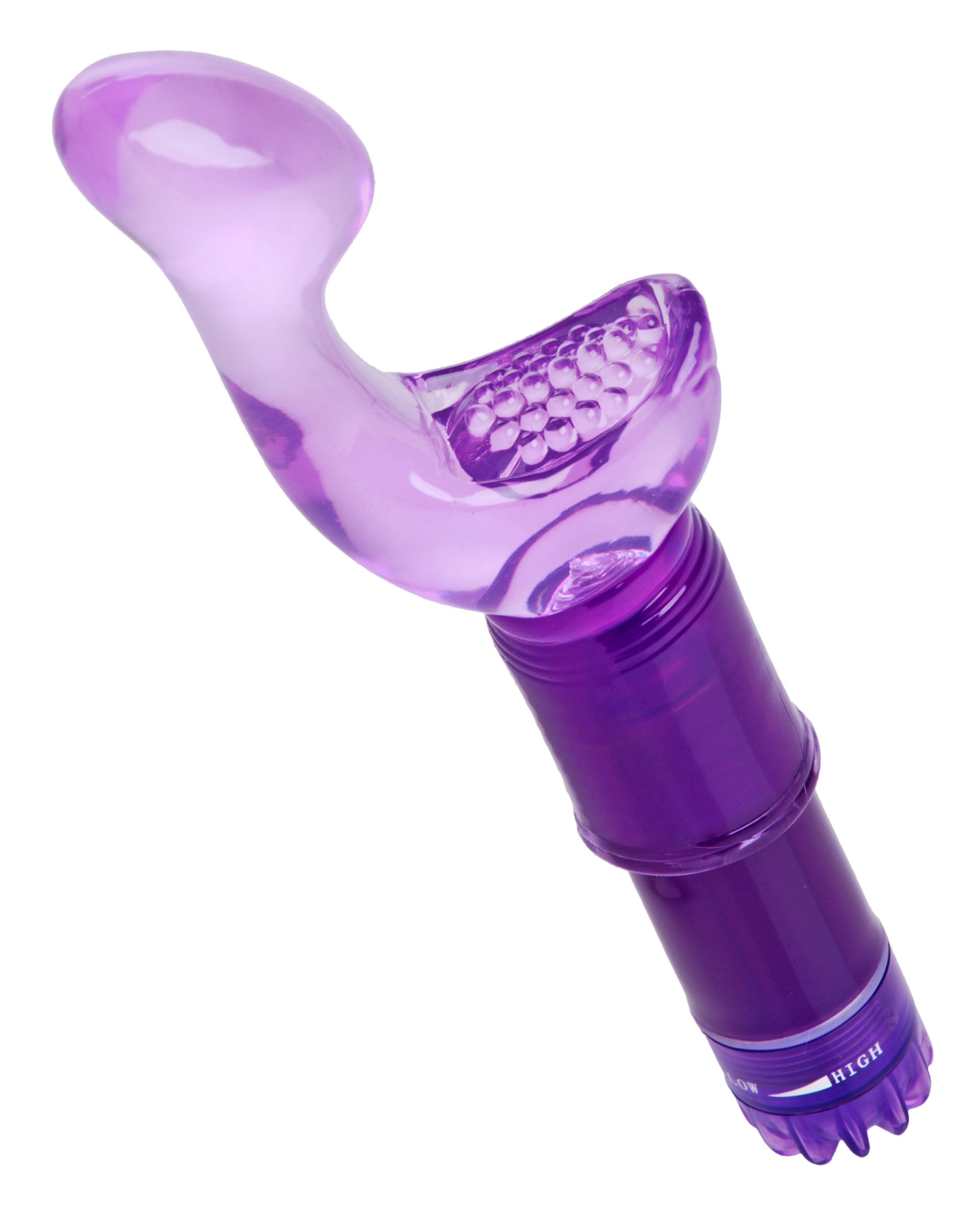 Purple Dual Pleasure G-Spot Kiss Vibe with textured pad and curved tip for stimulation.