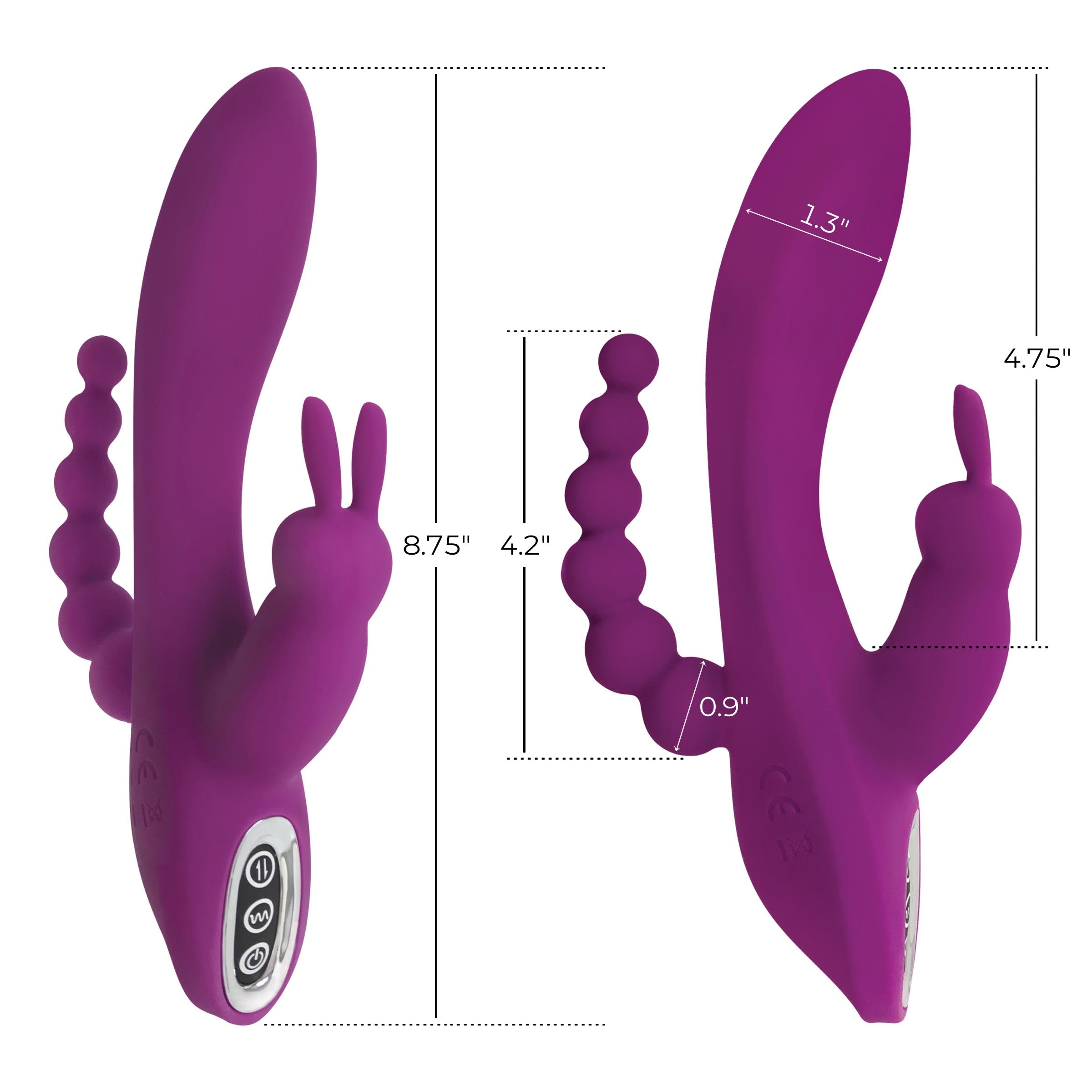 Quivers 10X Silicone G-spot Rabbit Vibrator in purple with dual motors and anal beads for enhanced pleasure.