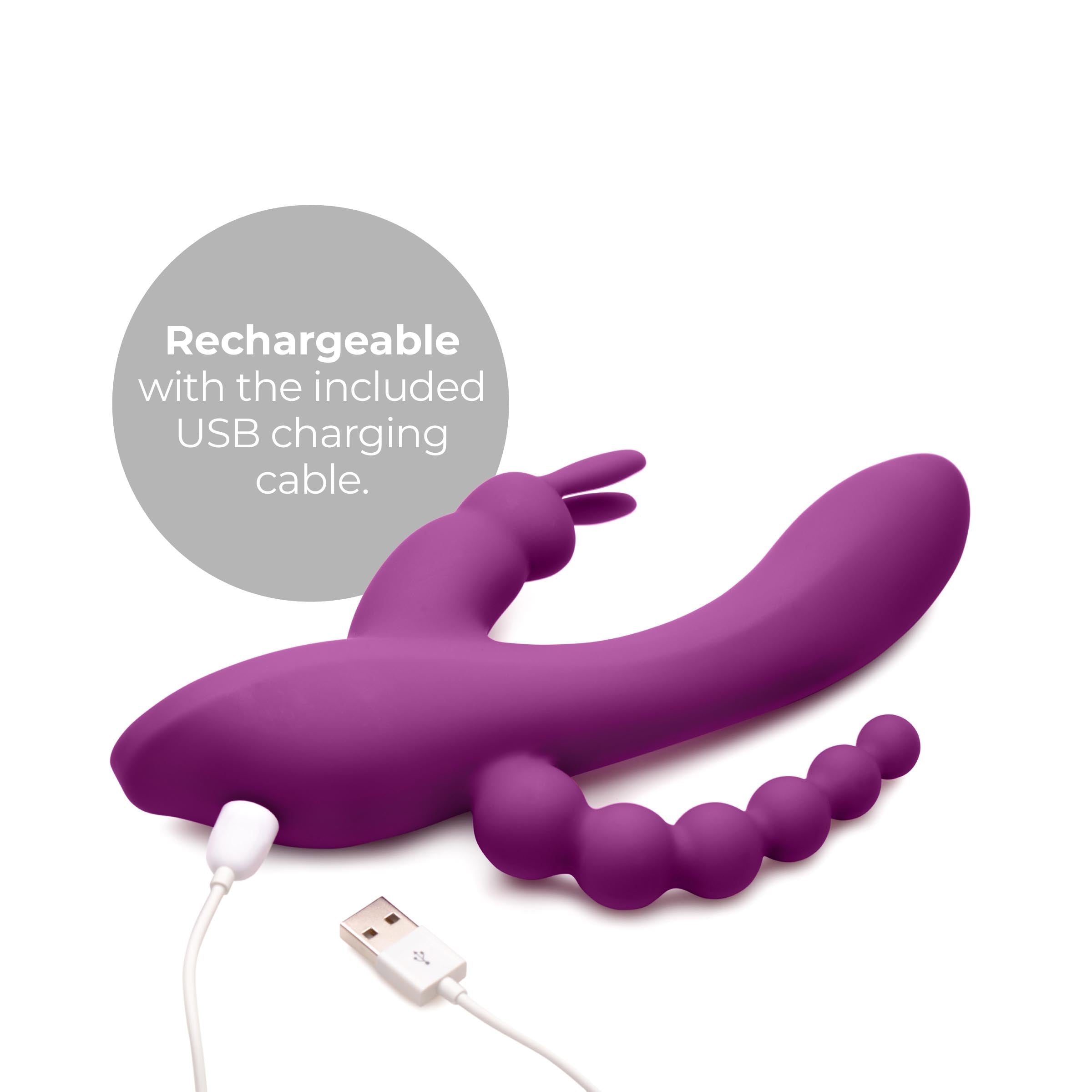 Quivers 10X Silicone G-spot Rabbit Vibrator in purple with dual motors and anal beads for enhanced pleasure.