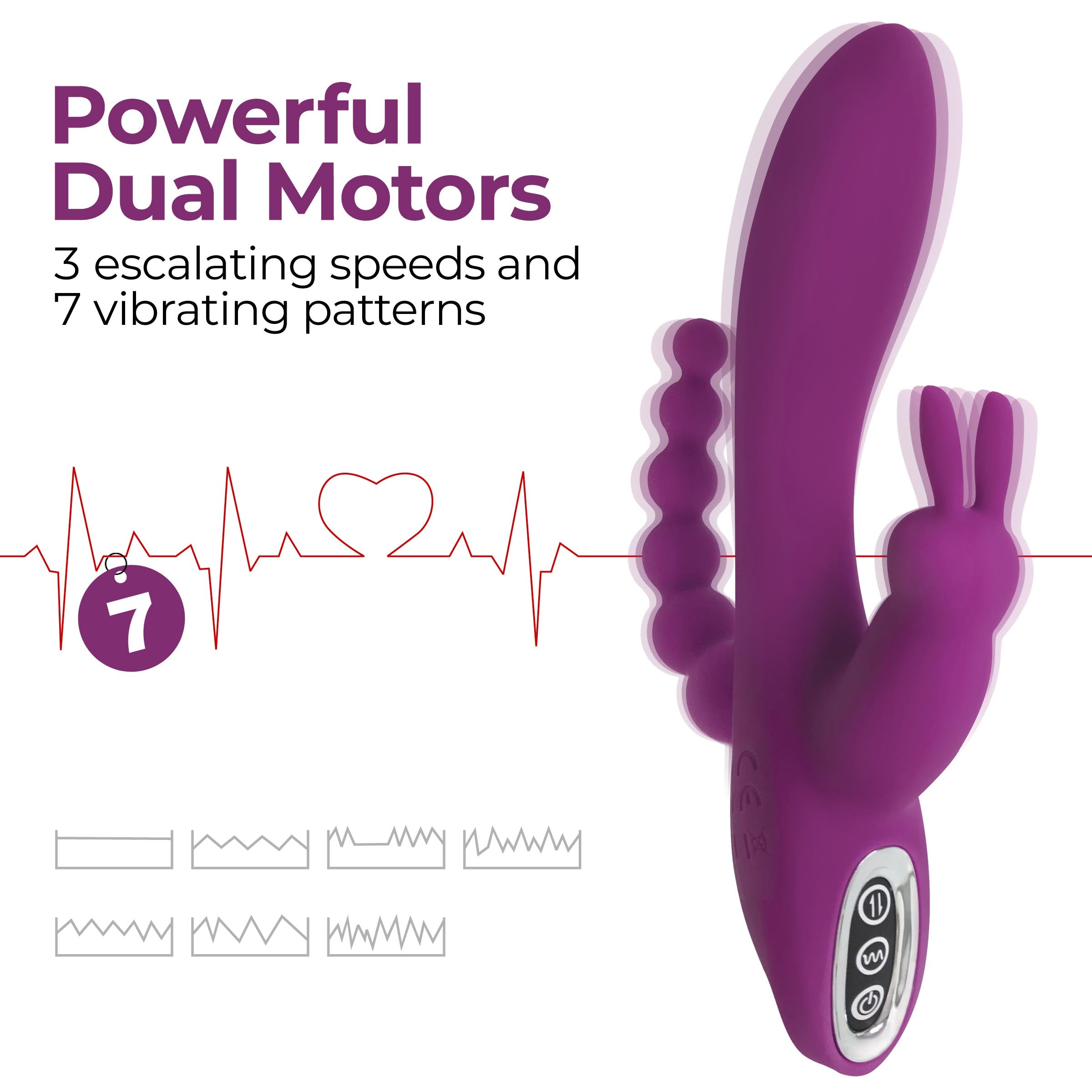 Quivers 10X Silicone G-spot Rabbit Vibrator in purple with dual motors and anal beads for enhanced pleasure.