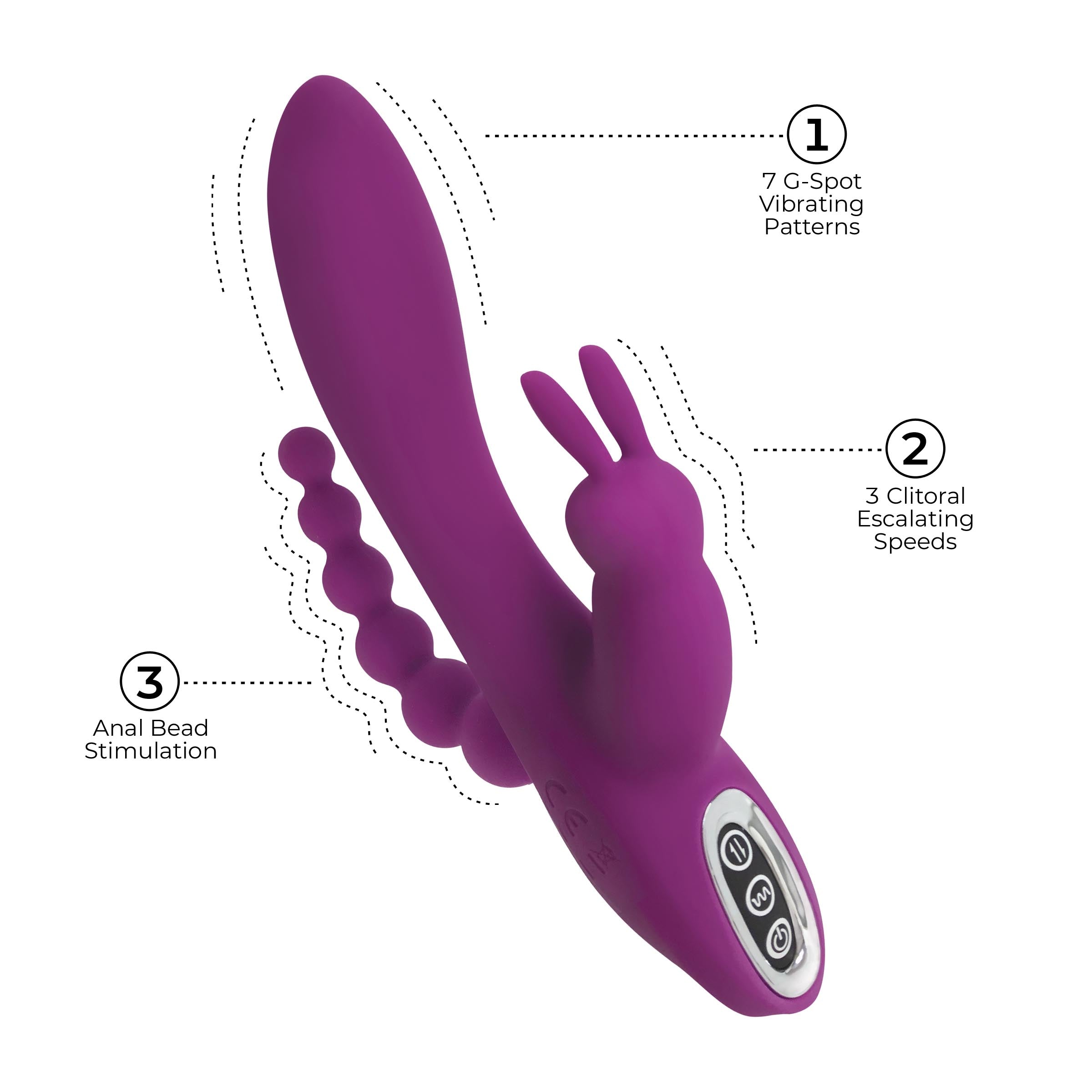 Quivers 10X Silicone G-spot Rabbit Vibrator in purple with dual motors and anal beads for enhanced pleasure.