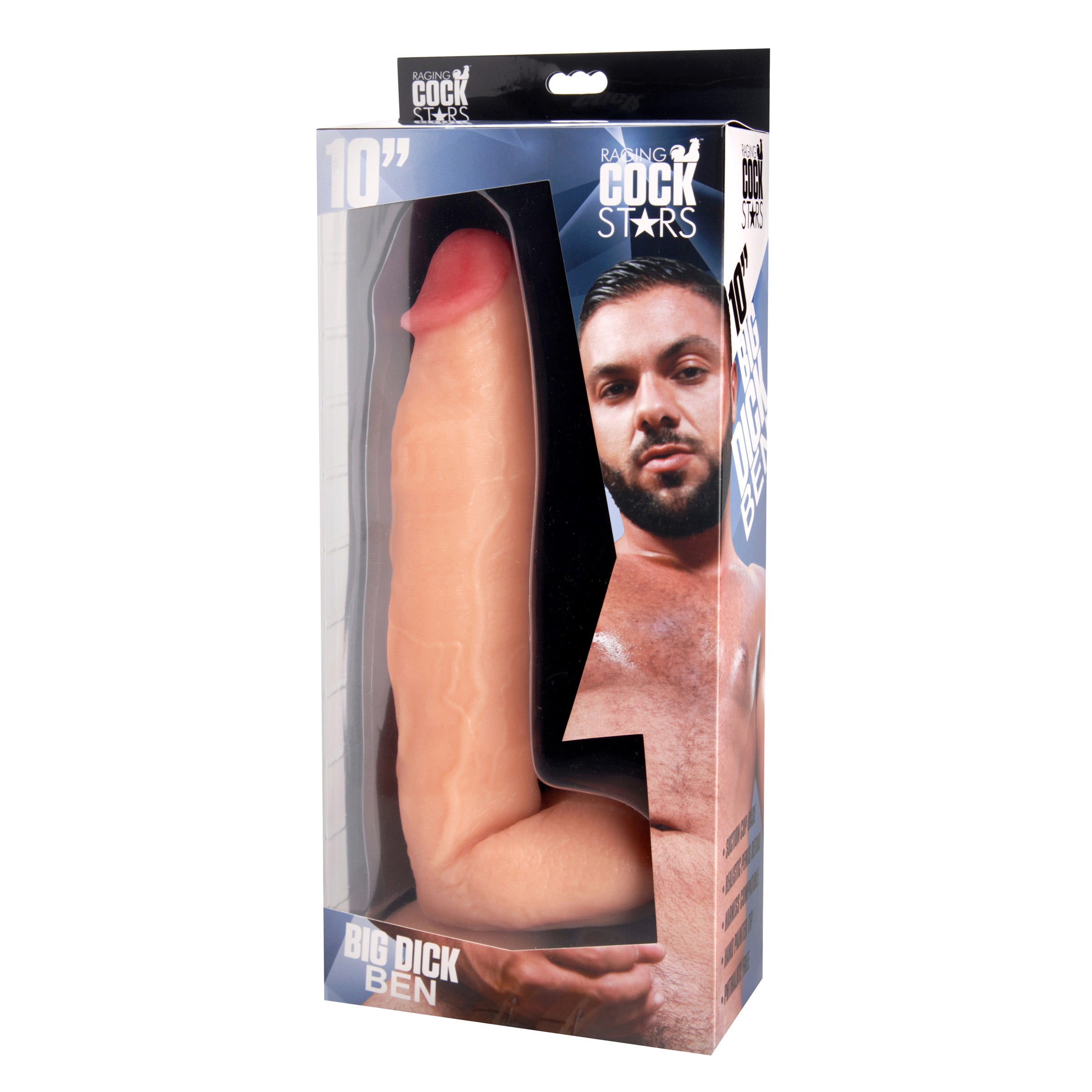 Raging Cockstars Big Dick Ben 10 Inch Realistic Dildo with detailed textures and a powerful suction cup base.