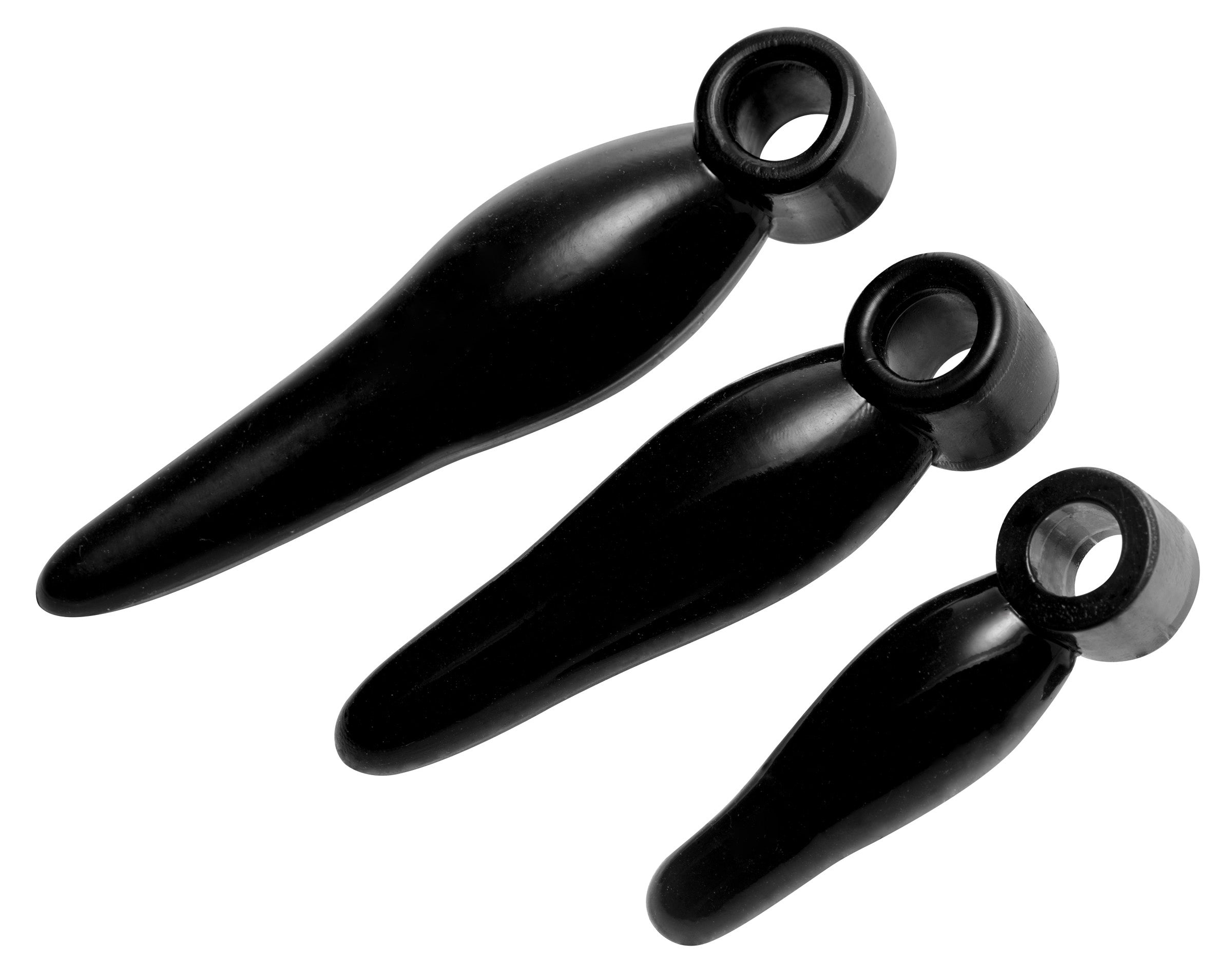 Rimmers 3 Piece Finger Bum Tickler Set in black, showcasing three different sizes for anal play.
