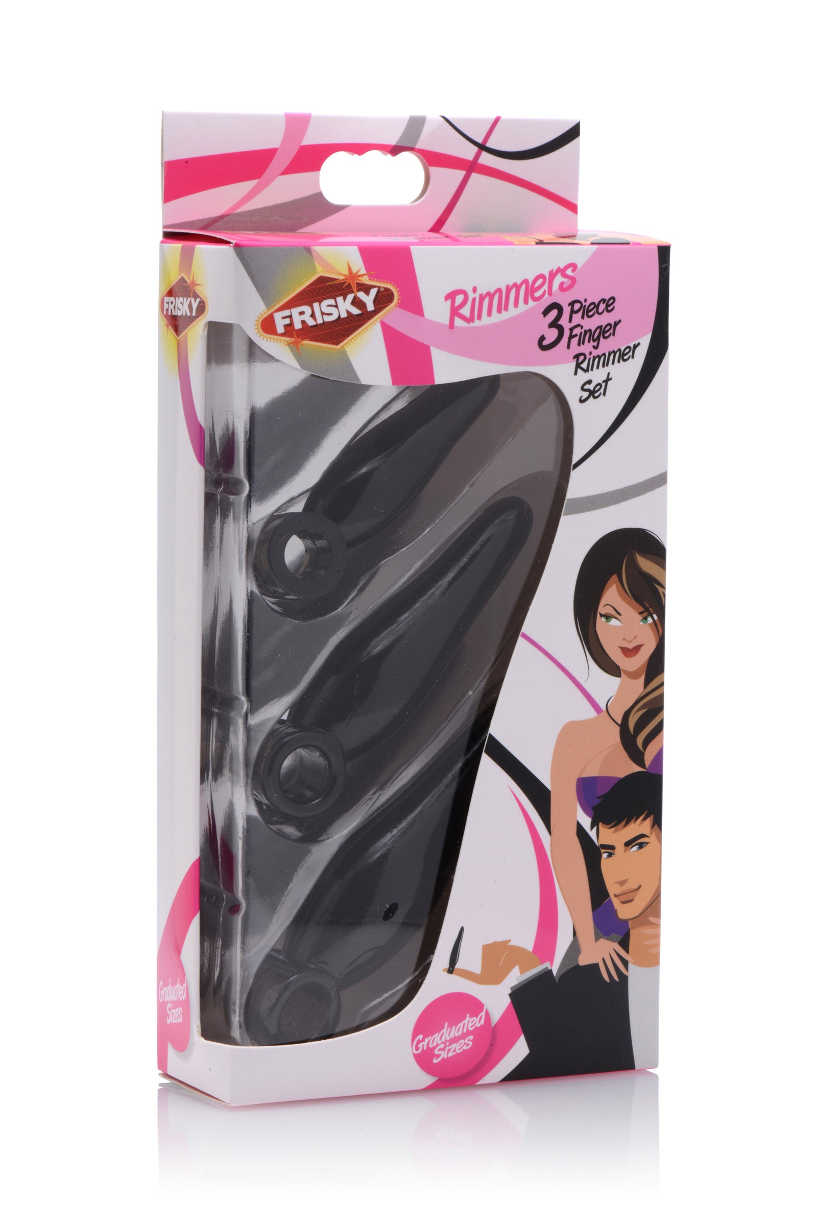 Rimmers 3 Piece Finger Bum Tickler Set in black, showcasing three different sizes for anal play.