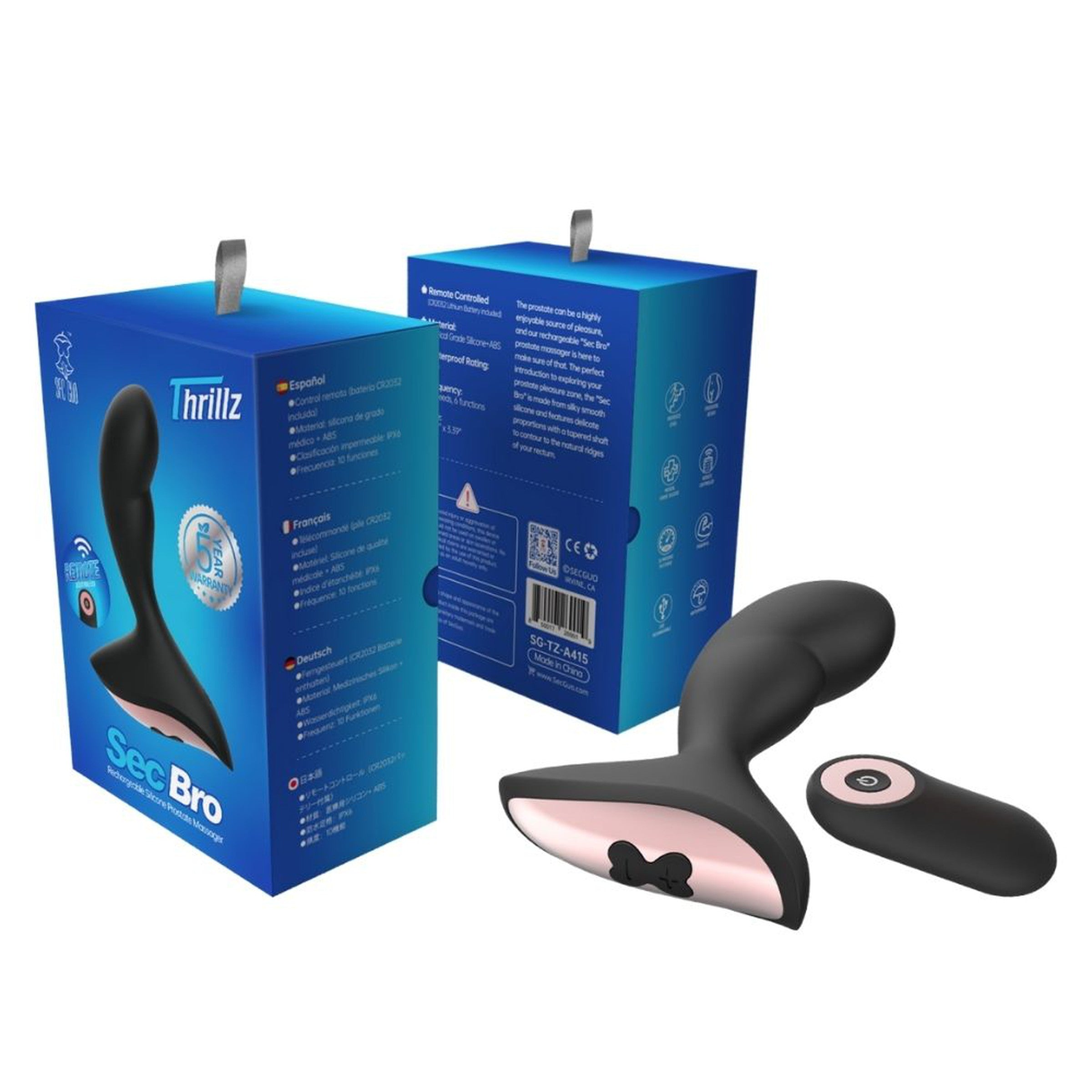 Sec Bro Rechargeable Silicone Prostate Massager in sleek design, showcasing its smooth silicone finish and remote control.