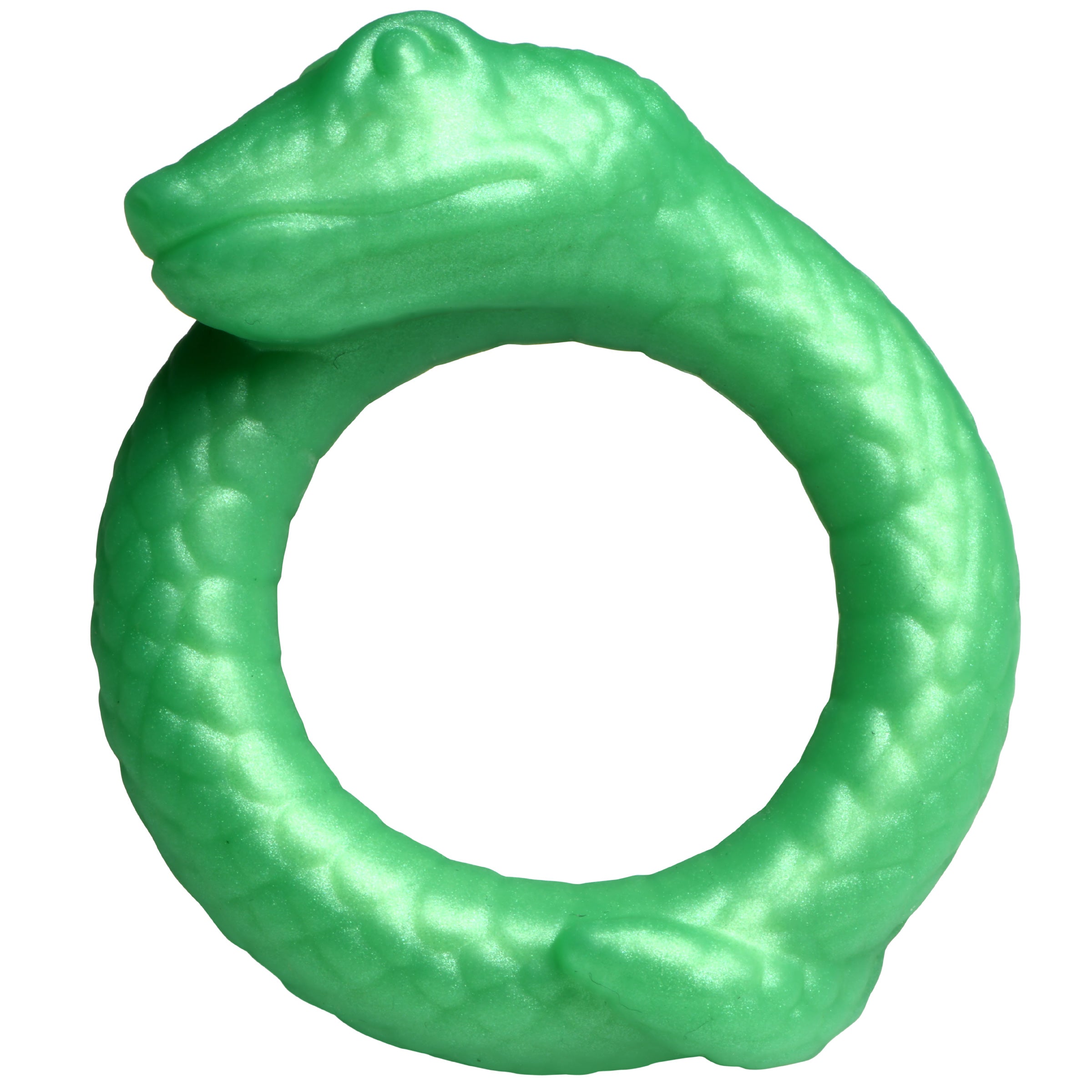 Serpentine Silicone Cock Ring in jade green, designed to wrap around the shaft for enhanced pleasure and fantasy play.