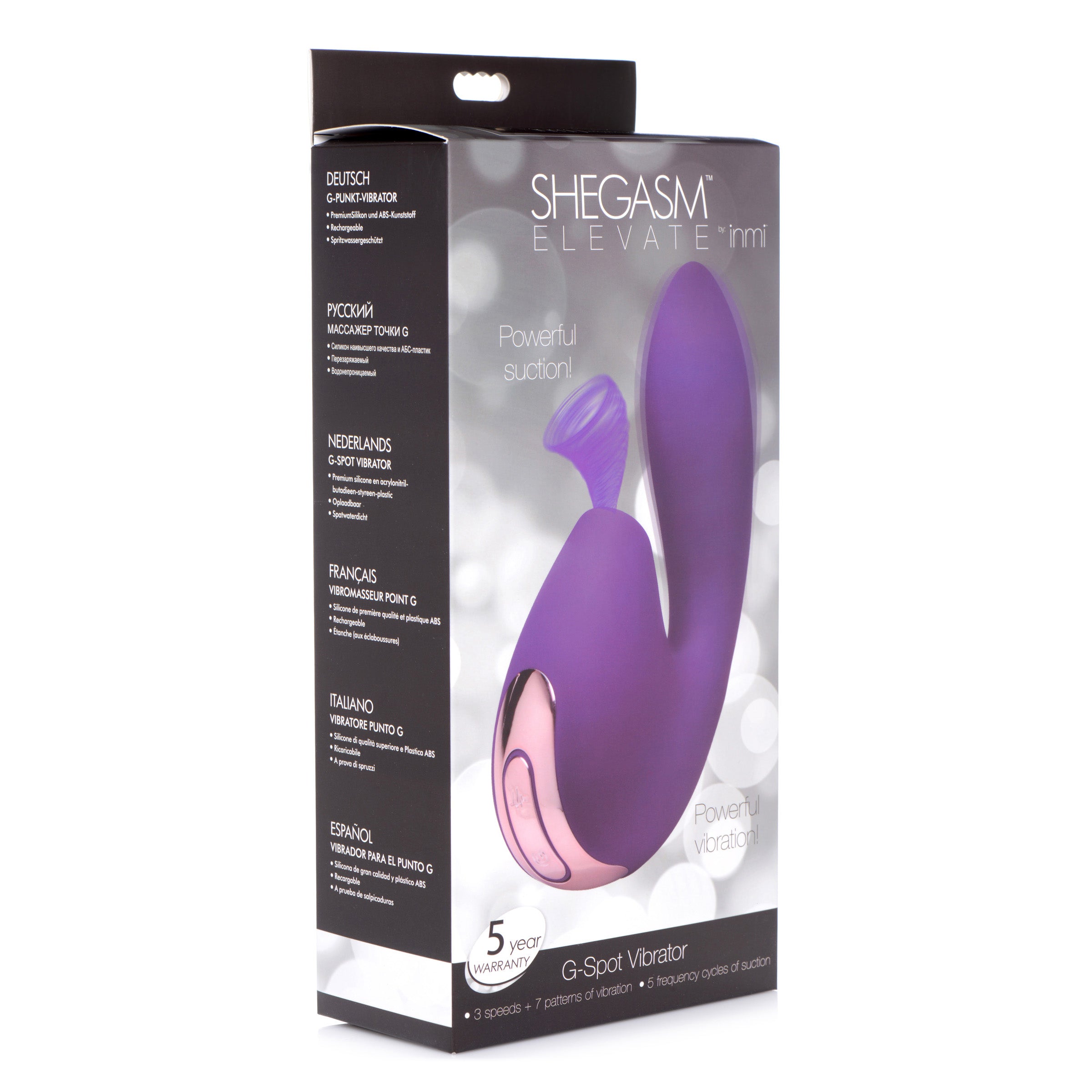 Shegasm Elevate G-Spot Vibrator in purple, showcasing its ergonomic design and dual stimulation features.