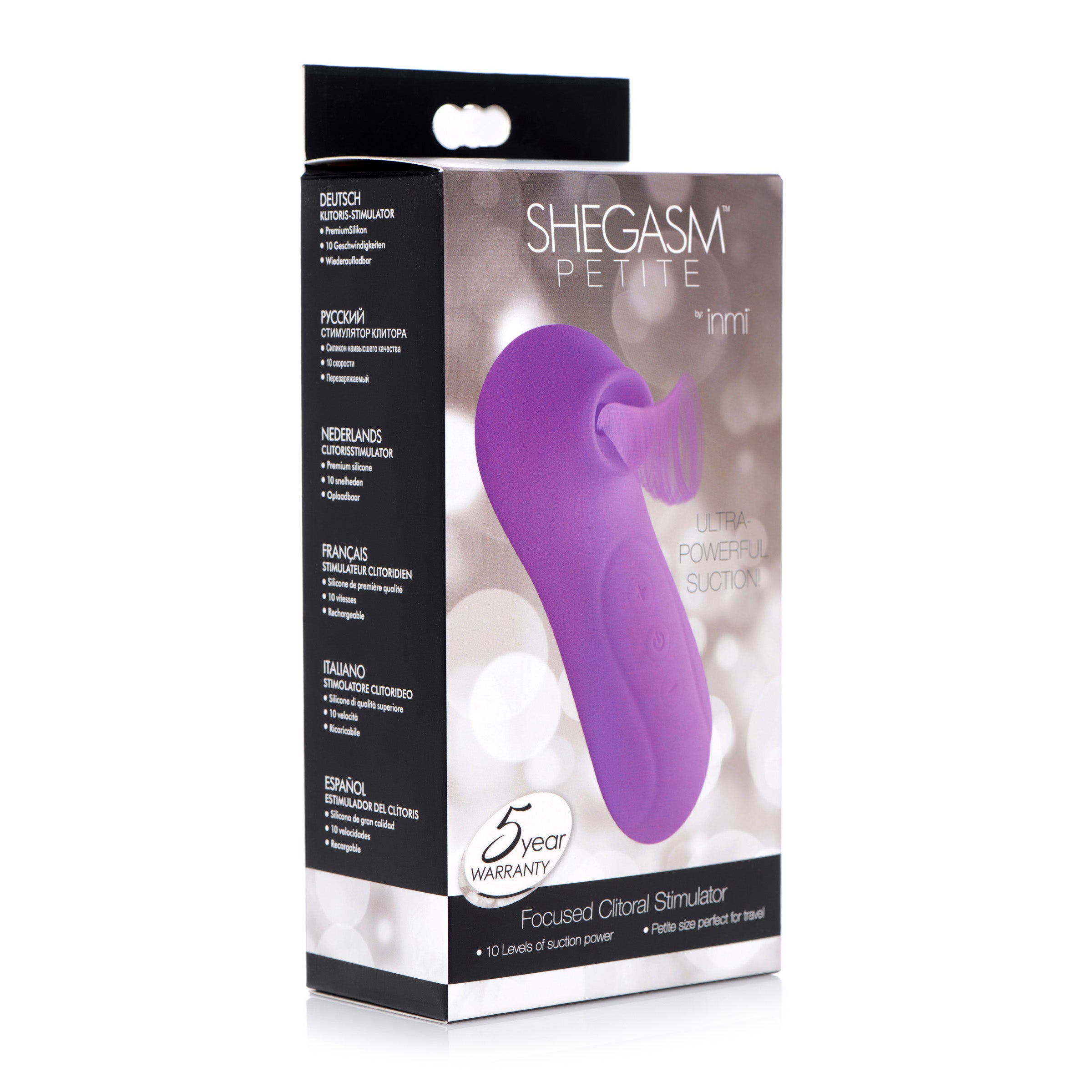 Shegasm Petite Focused Clitoral Stimulator in purple, showcasing its compact design and silicone tip for targeted pleasure.