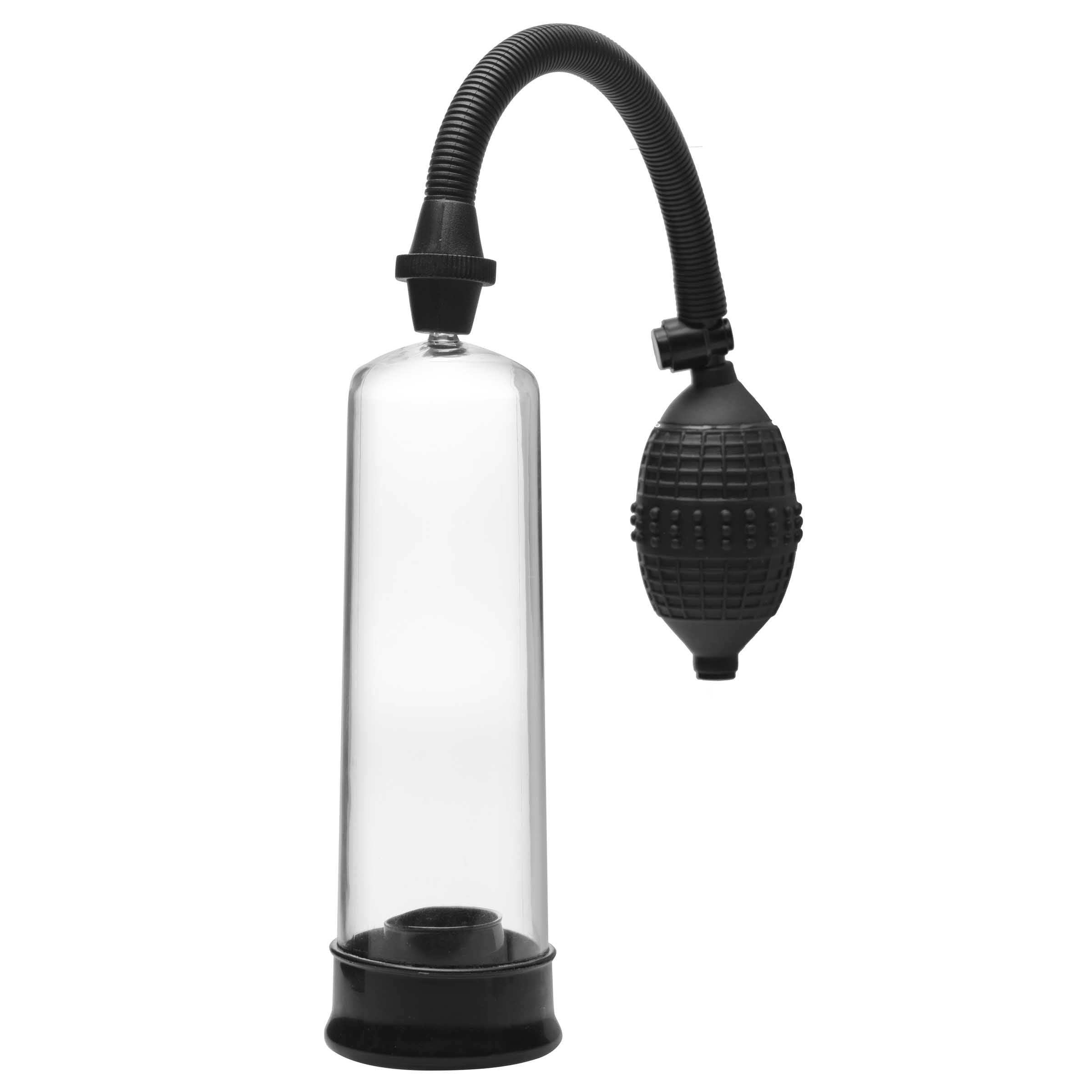 Size Matters Beginner Pump with a black design, featuring a see-through cylinder and pneumatic bulb for enhanced erections.