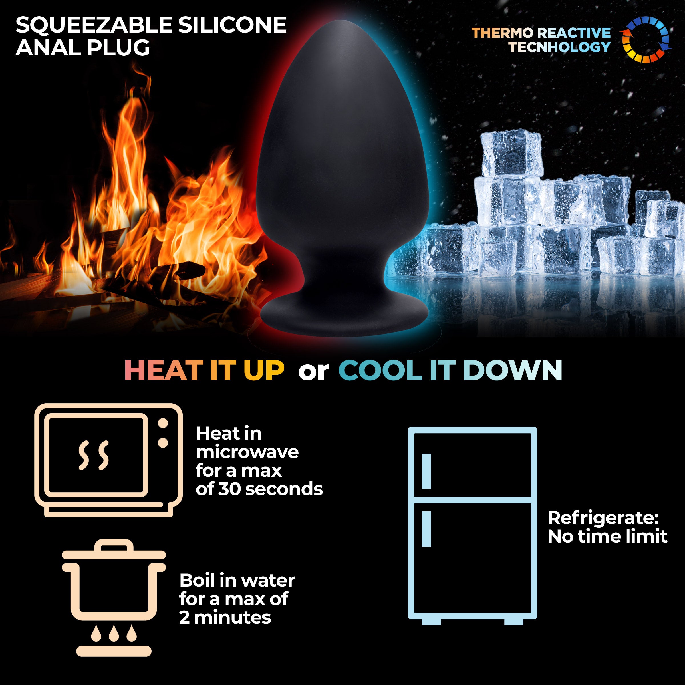 Squeeze-It Silicone Anal Plug - Large, featuring a flexible design and classic spade shape in sleek black color.