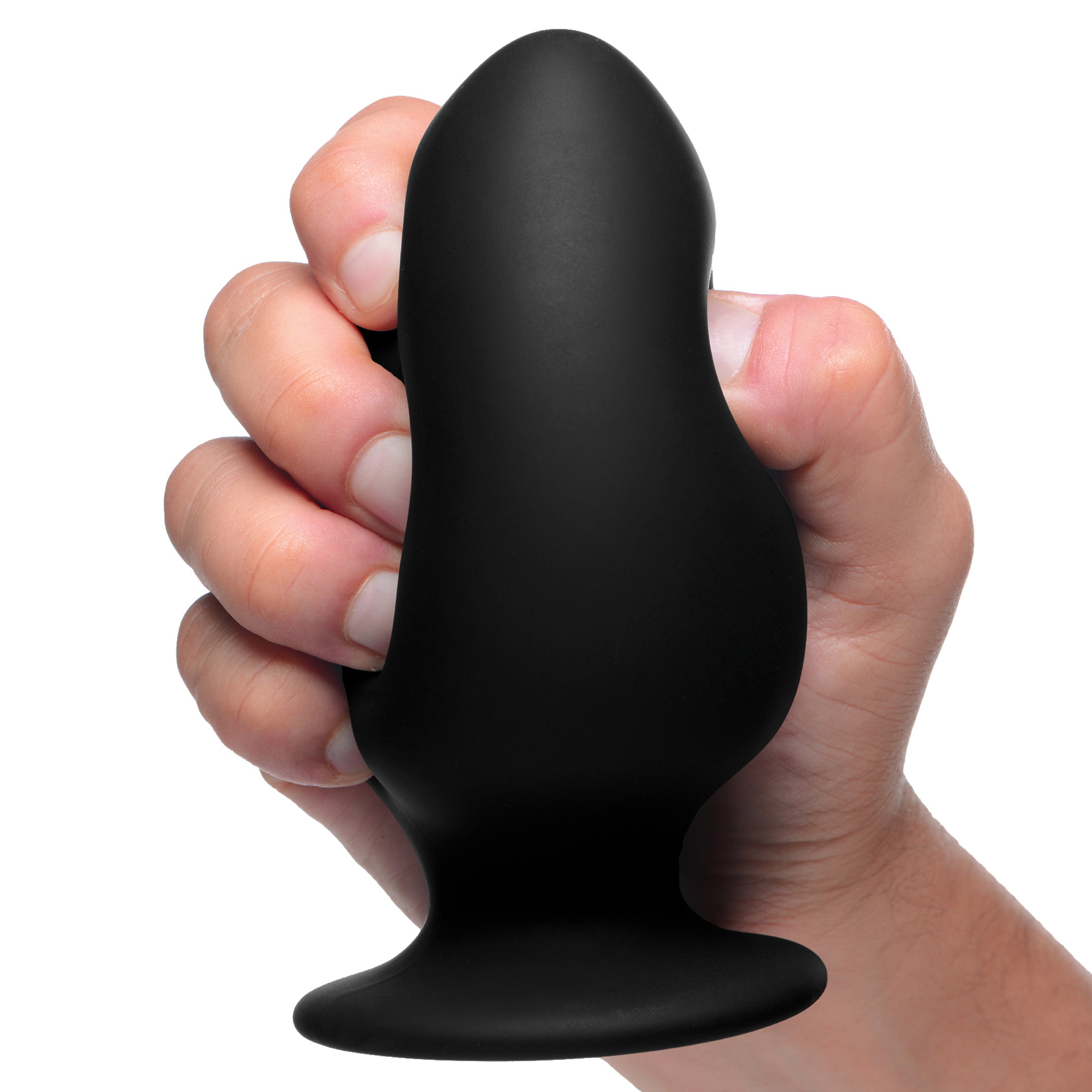 Squeeze-It Silicone Anal Plug - Large, featuring a flexible design and classic spade shape in sleek black color.