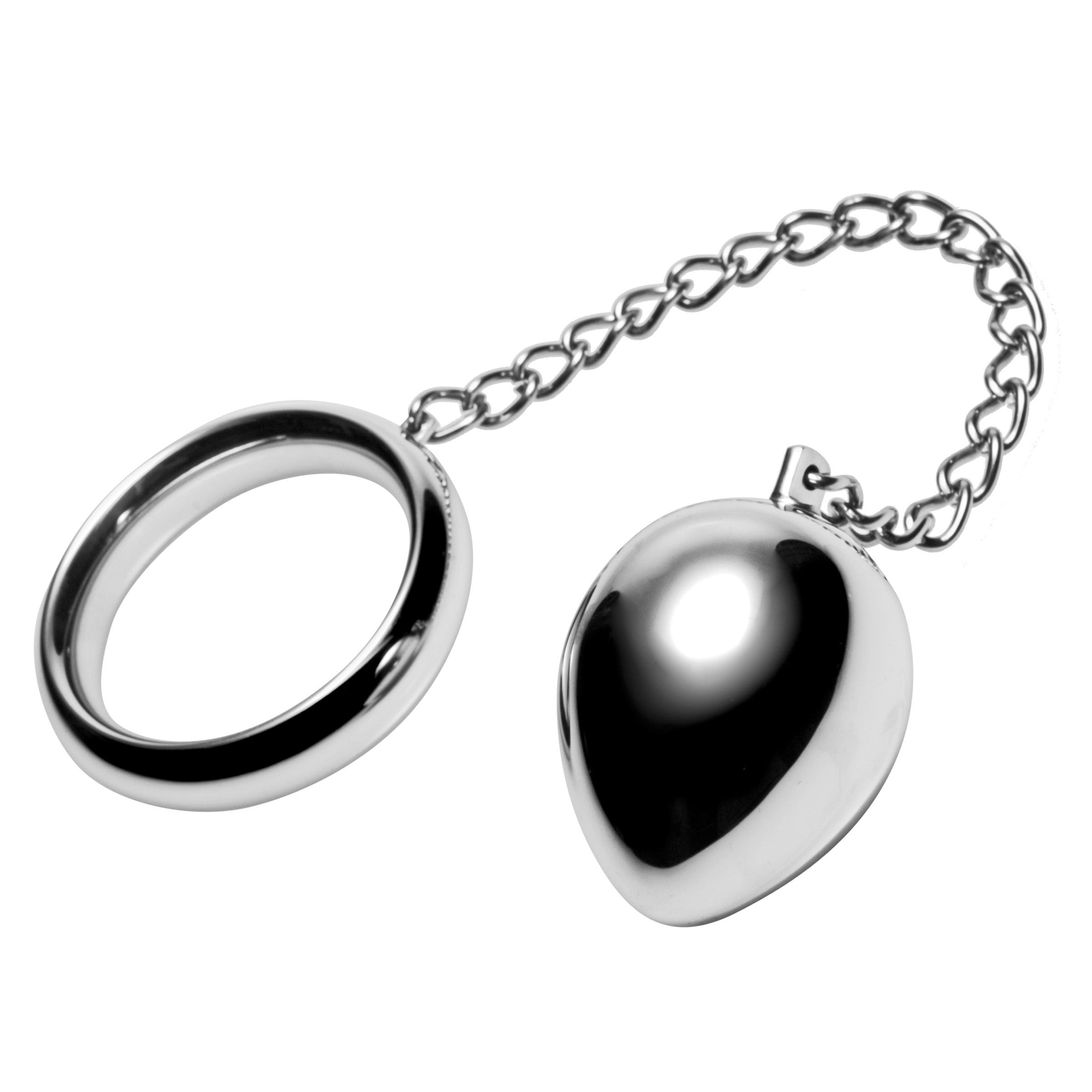 Stainless Steel Cock Ring and Anal Plug set showcasing dual stimulation design with a sleek silver finish.