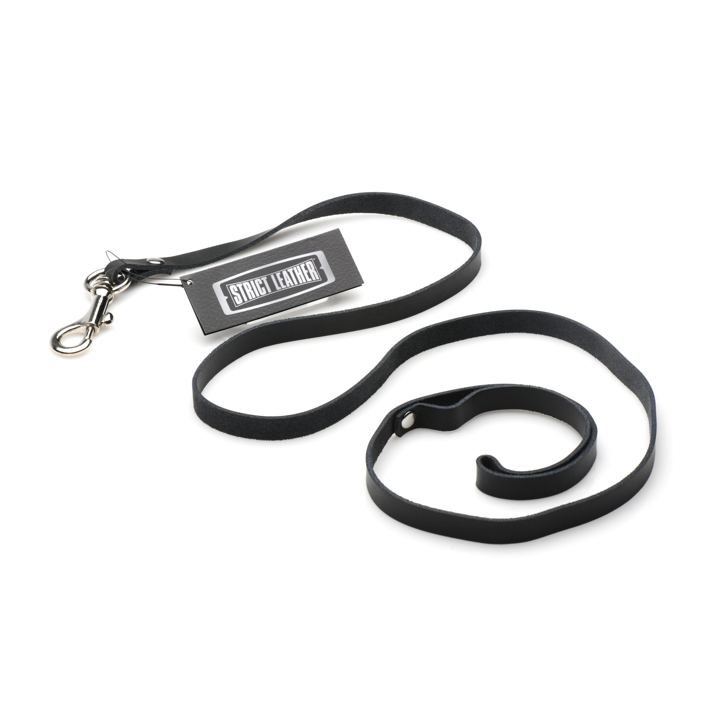 Strict Leather 4 Foot Leash made from high-quality latigo leather, featuring a loop handle and a snap hook for secure attachment.