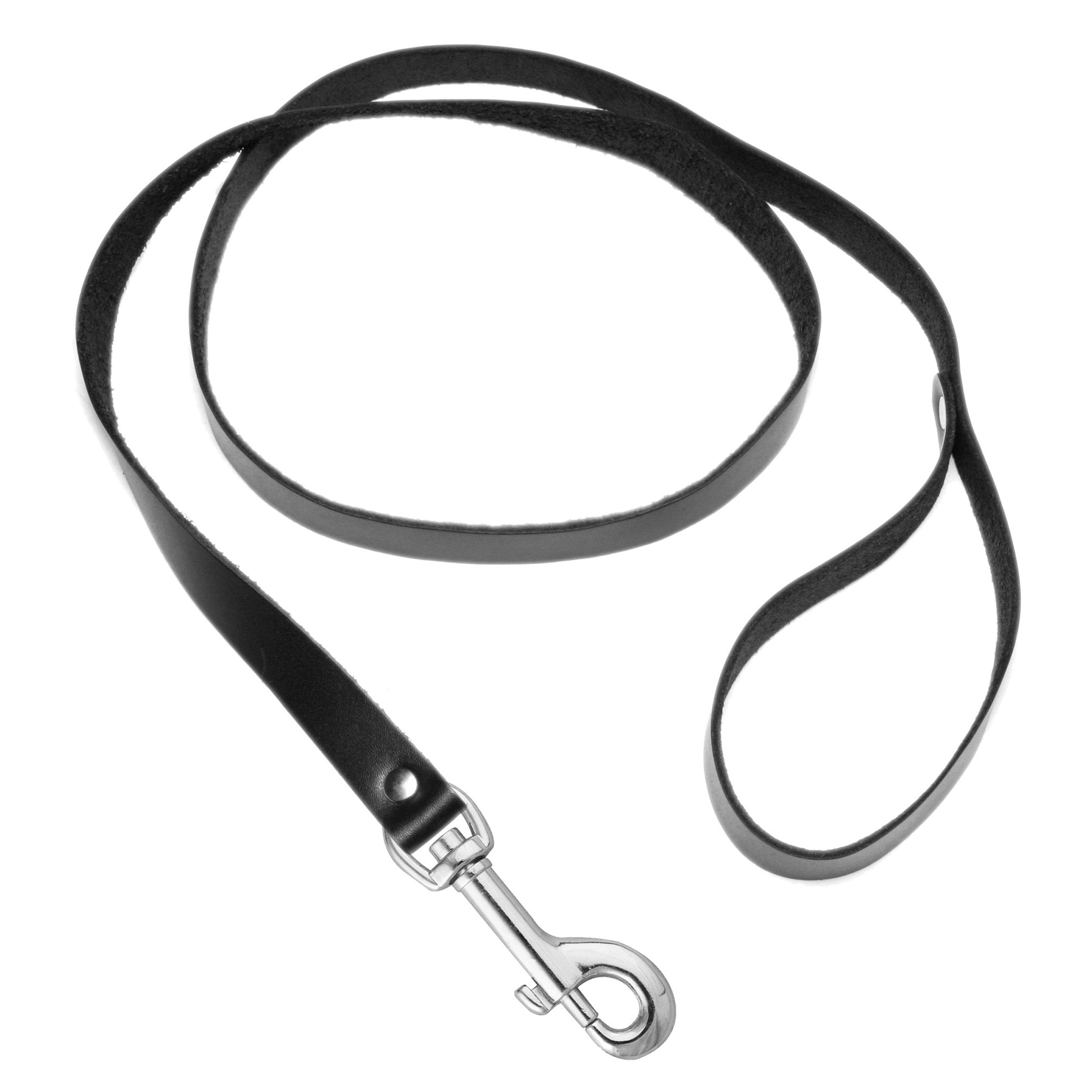 Strict Leather 4 Foot Leash made from high-quality latigo leather, featuring a loop handle and a snap hook for secure attachment.