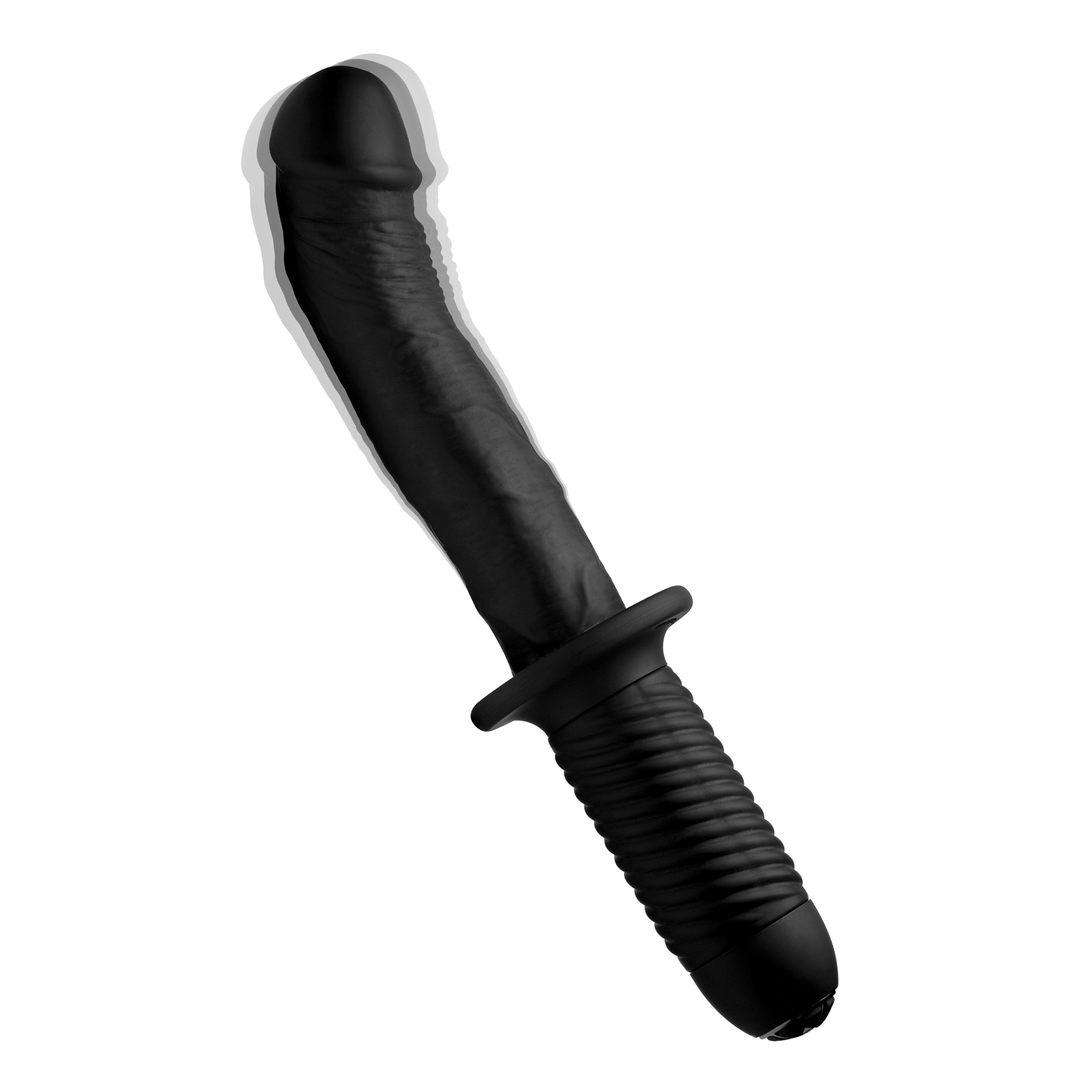 Large Realistic 10X Silicone Vibrator with Handle, featuring a curved shaft and textured grip for enhanced pleasure.