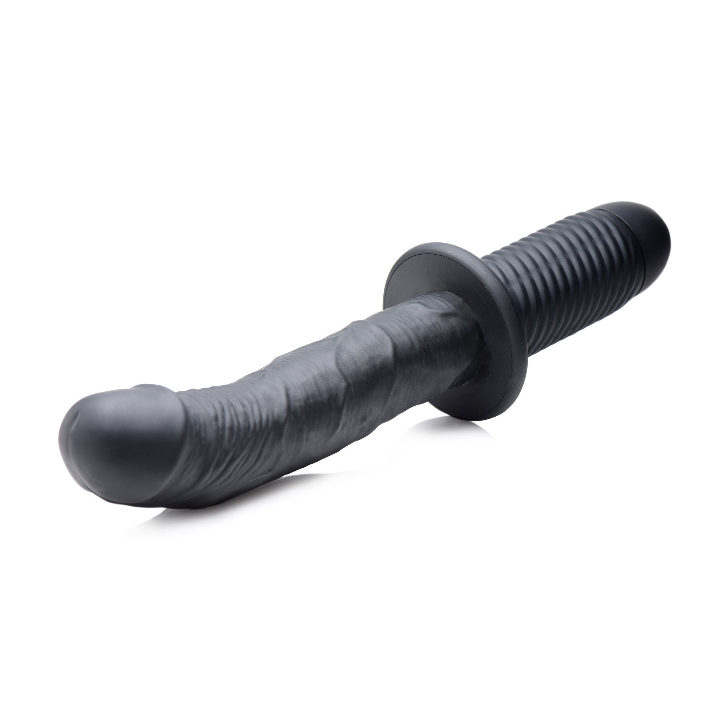 Large Realistic 10X Silicone Vibrator with Handle, featuring a curved shaft and textured grip for enhanced pleasure.